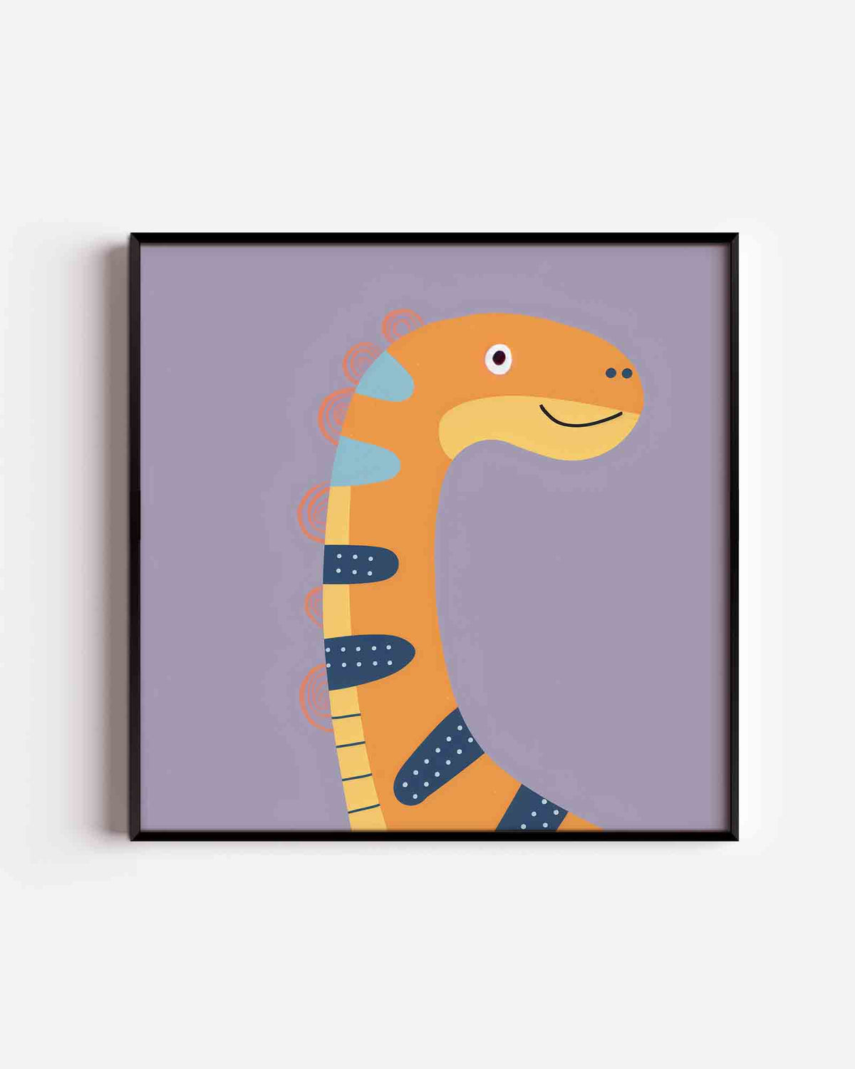 Oranje dinosaurus – vierkante kinderposter als wanddecoratie