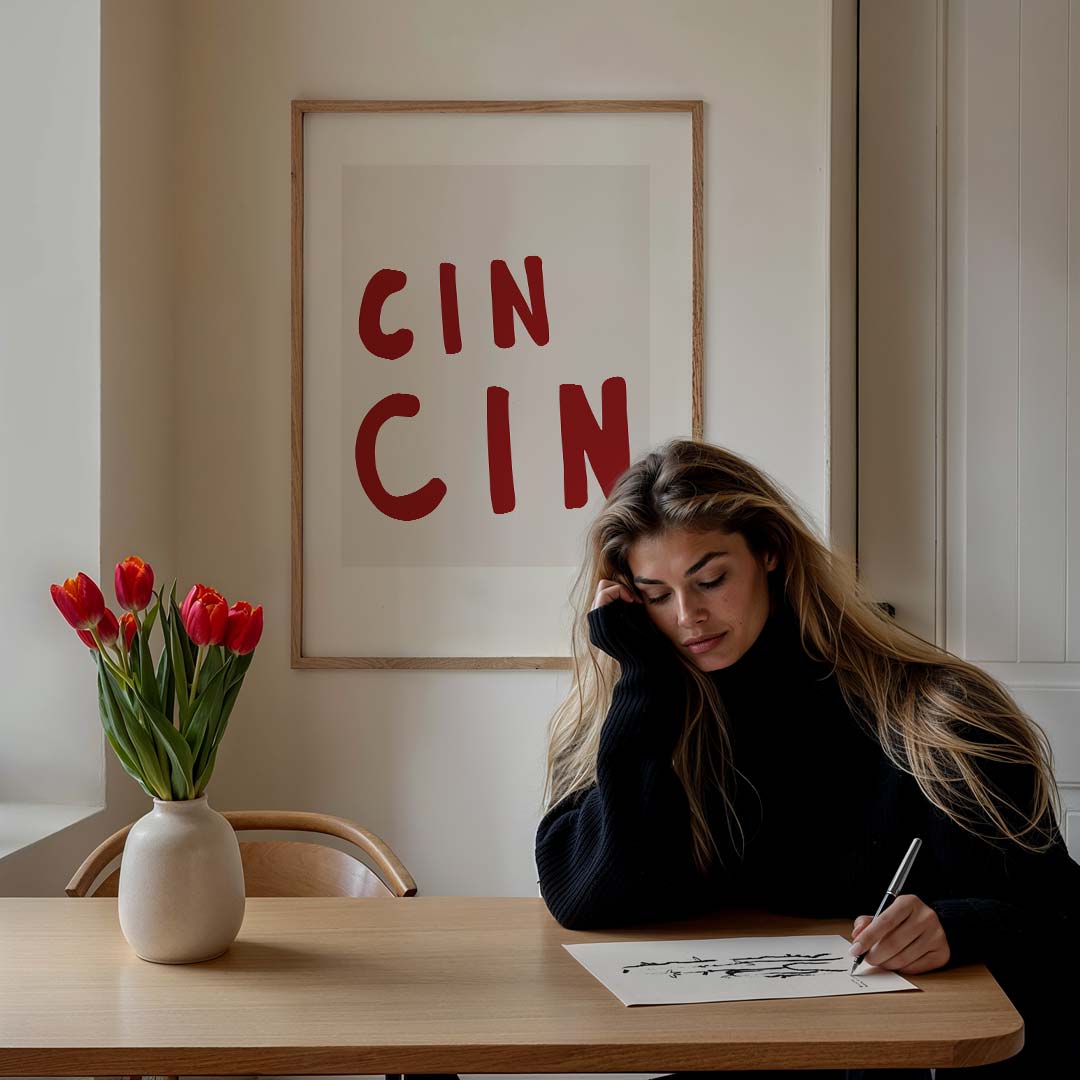 Trendy "Cin Cin" – culinaire wandkunst als portret poster