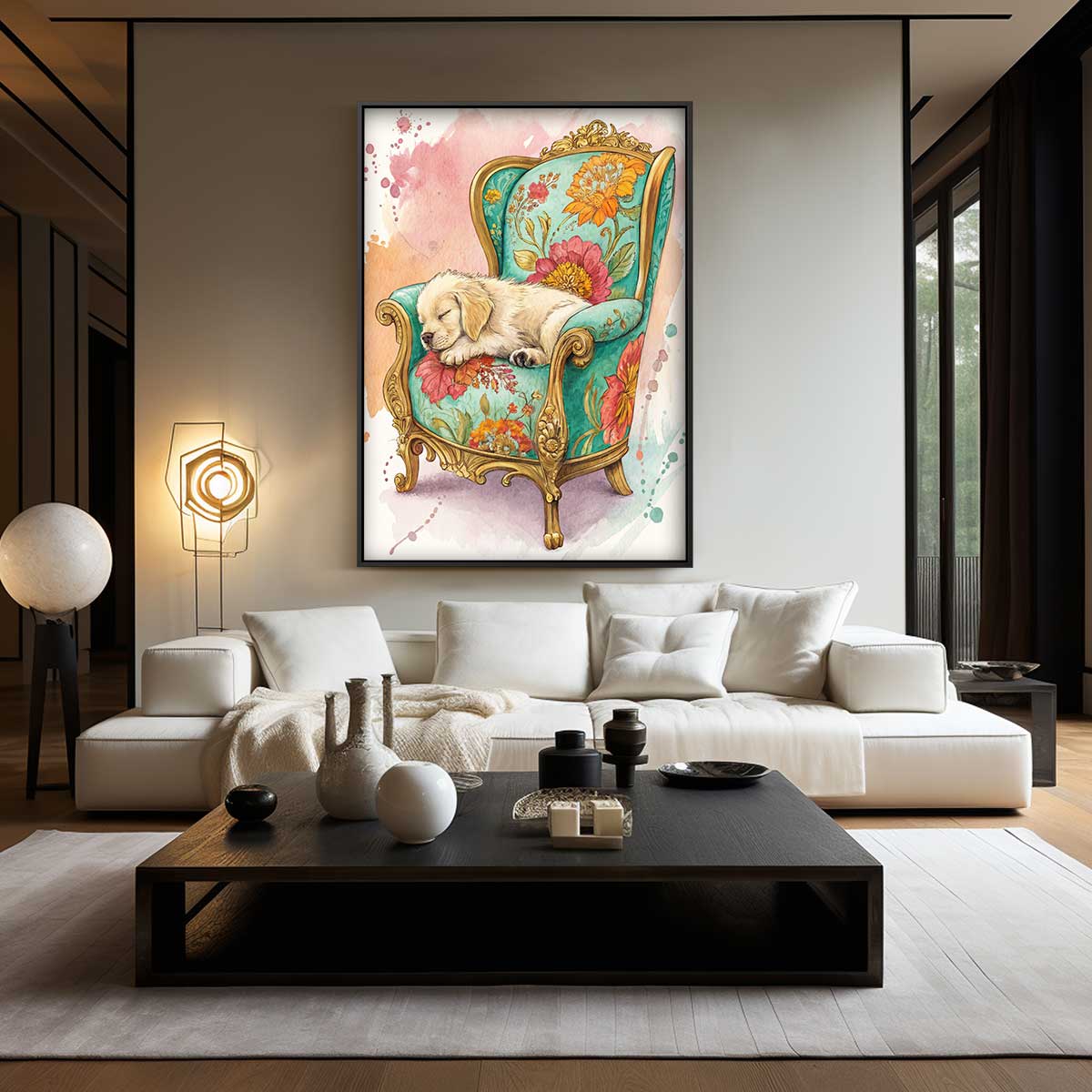 Schattige Rust op Bloemenstoel – staand kunstwerk voor modern interieur