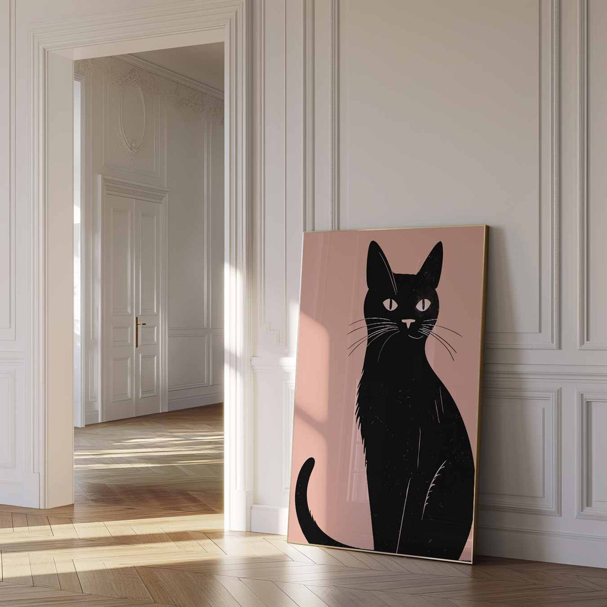 Stijlvolle Kat op Zachte Achtergrond – dierenposter als moderne staande wanddecoratie