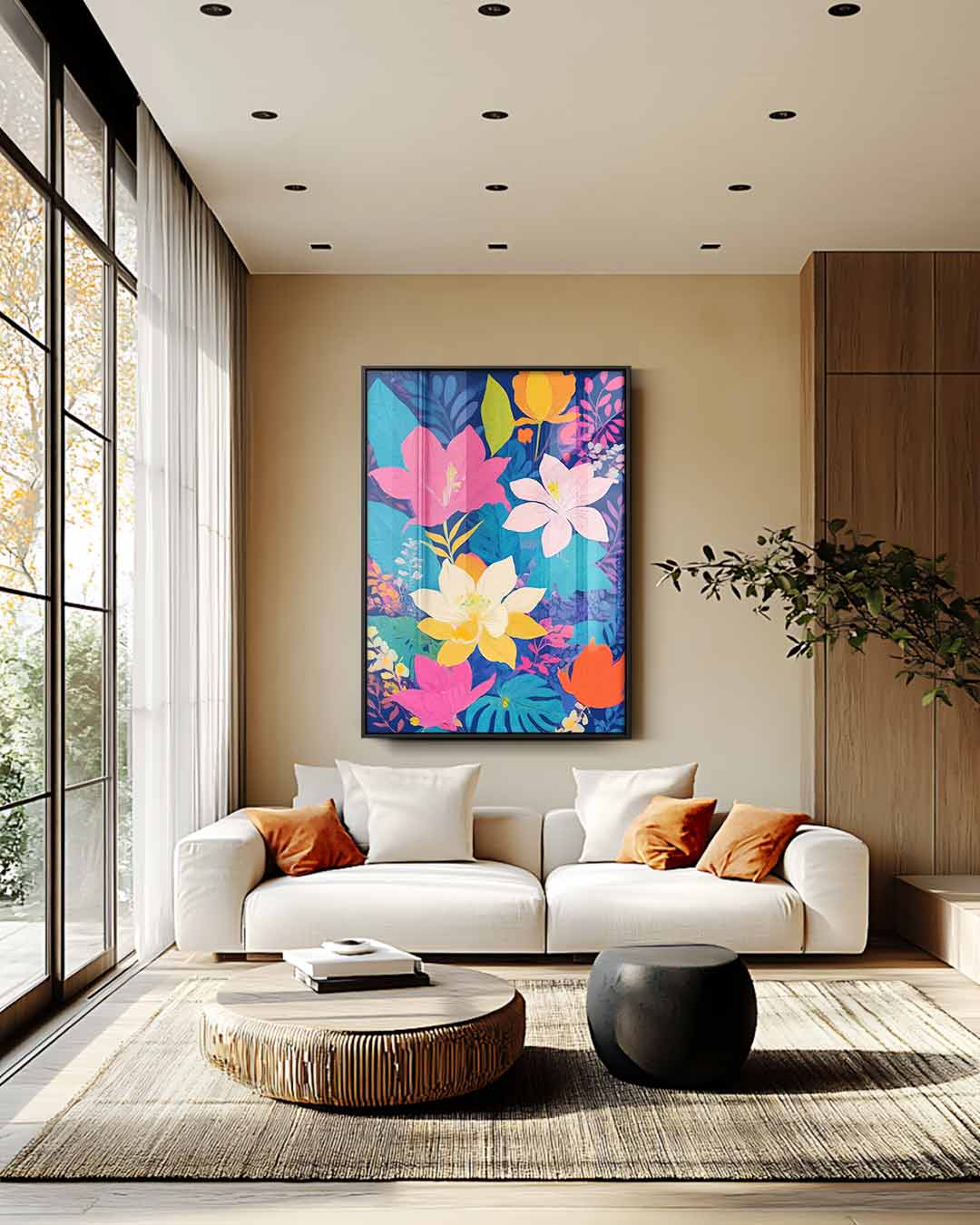 Krachtige Bloemenpracht – kunstwerk met zwarte baklijst