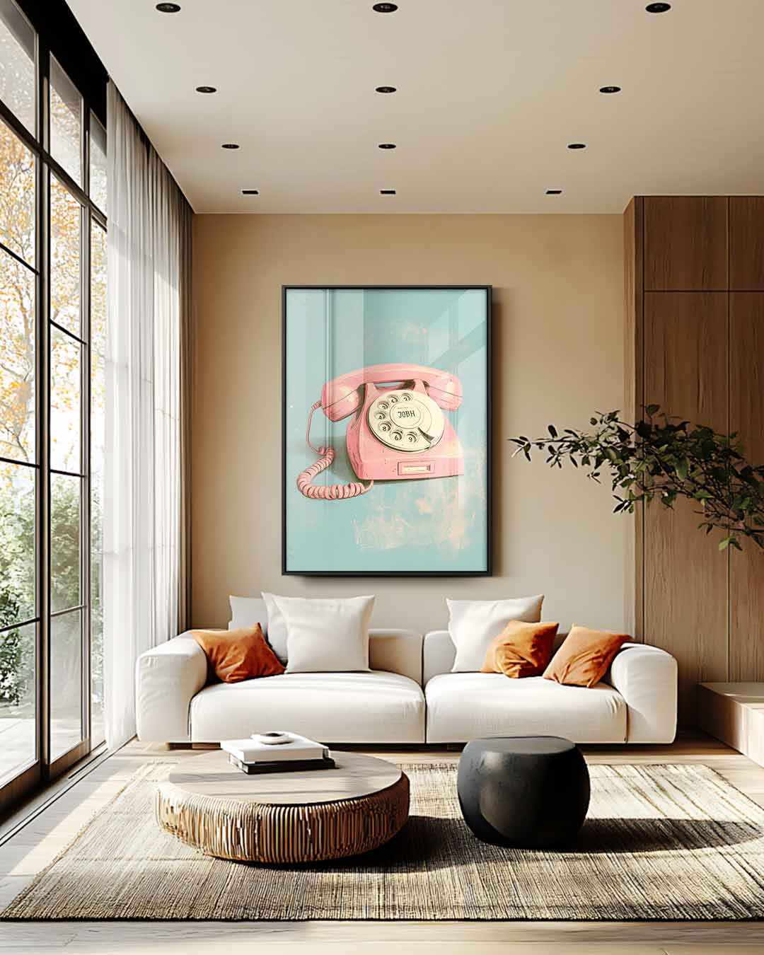 Retro Roze Telefoon Poster – plexiglas wanddecoratie in portret formaat
