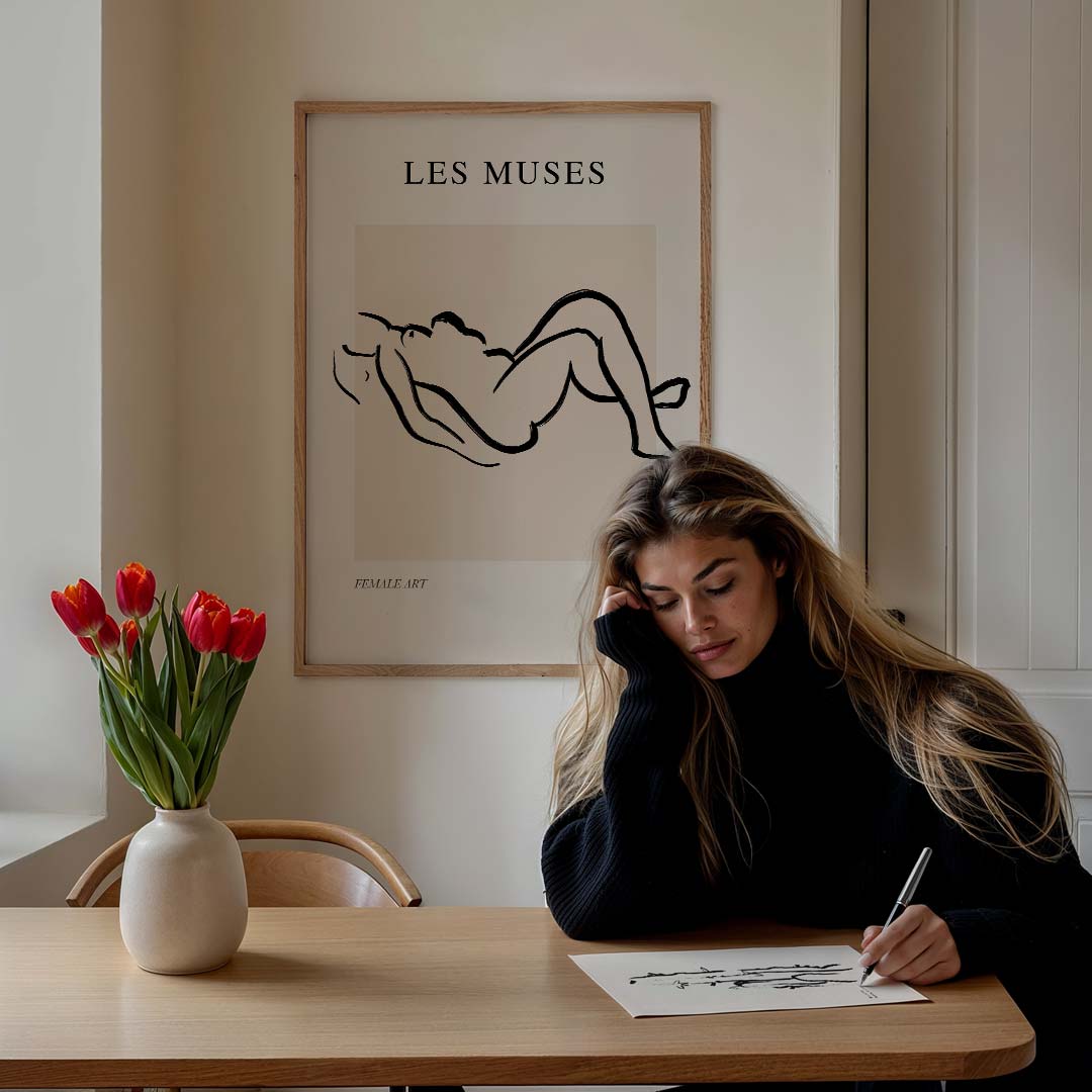 Les Muses Minimalistische Kunstposter – lijntekening poster in staand formaat