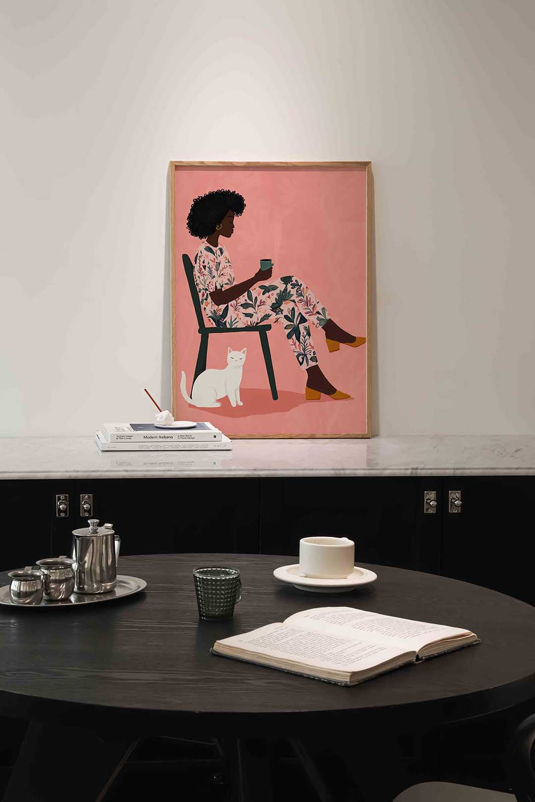 Vrouw met kat – moderne poster in staand formaat