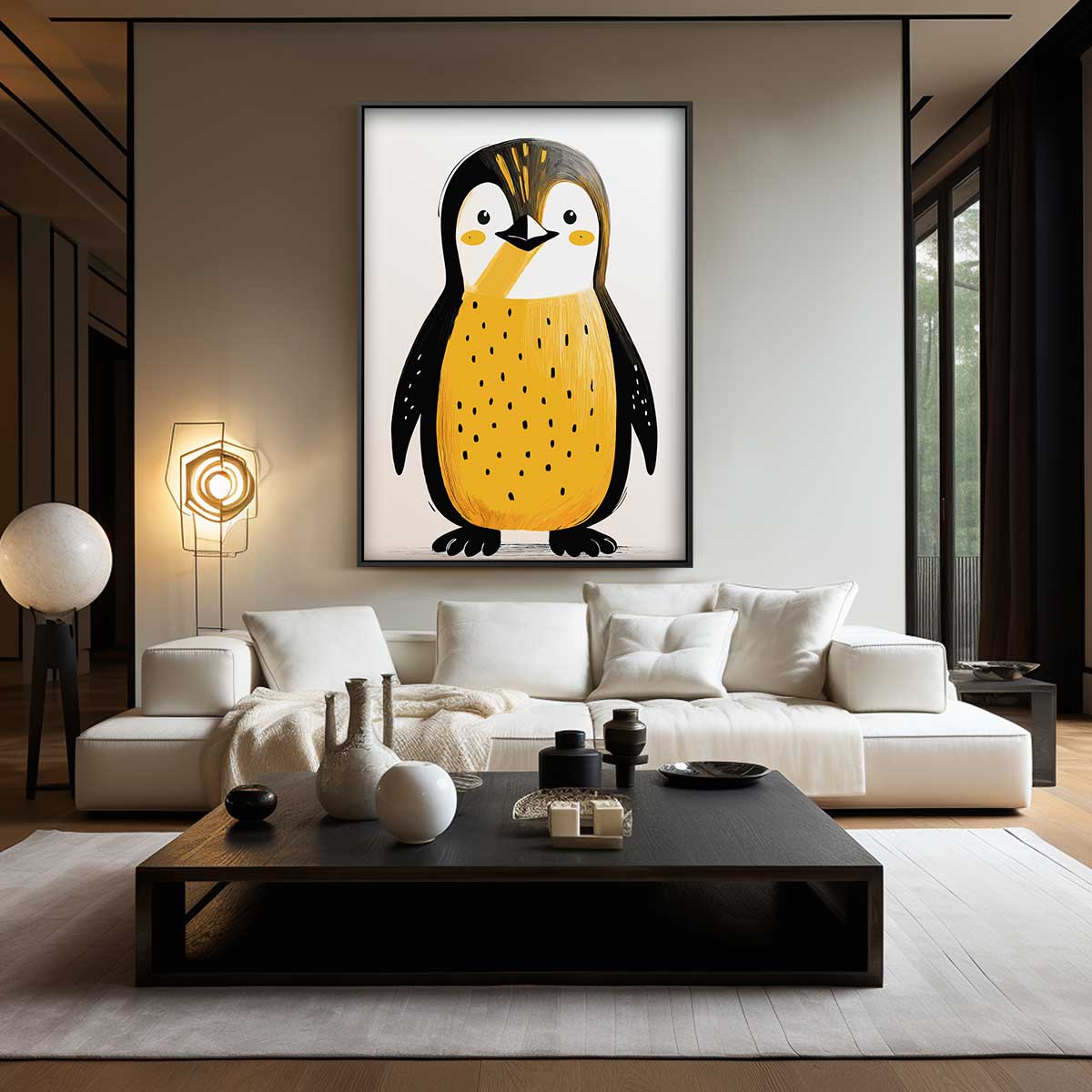 Vrolijke Pinguïn Illustratie – canvas wanddecoratie in portret formaat