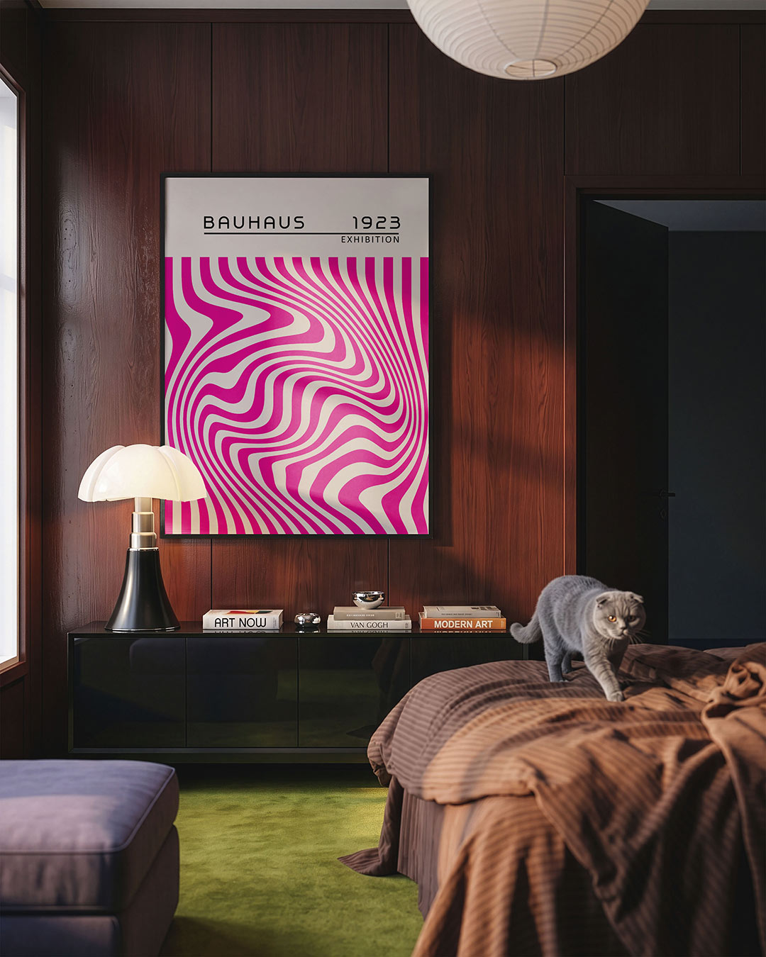 Golvend lijnenspel – geometrische Bauhaus poster in staand formaat