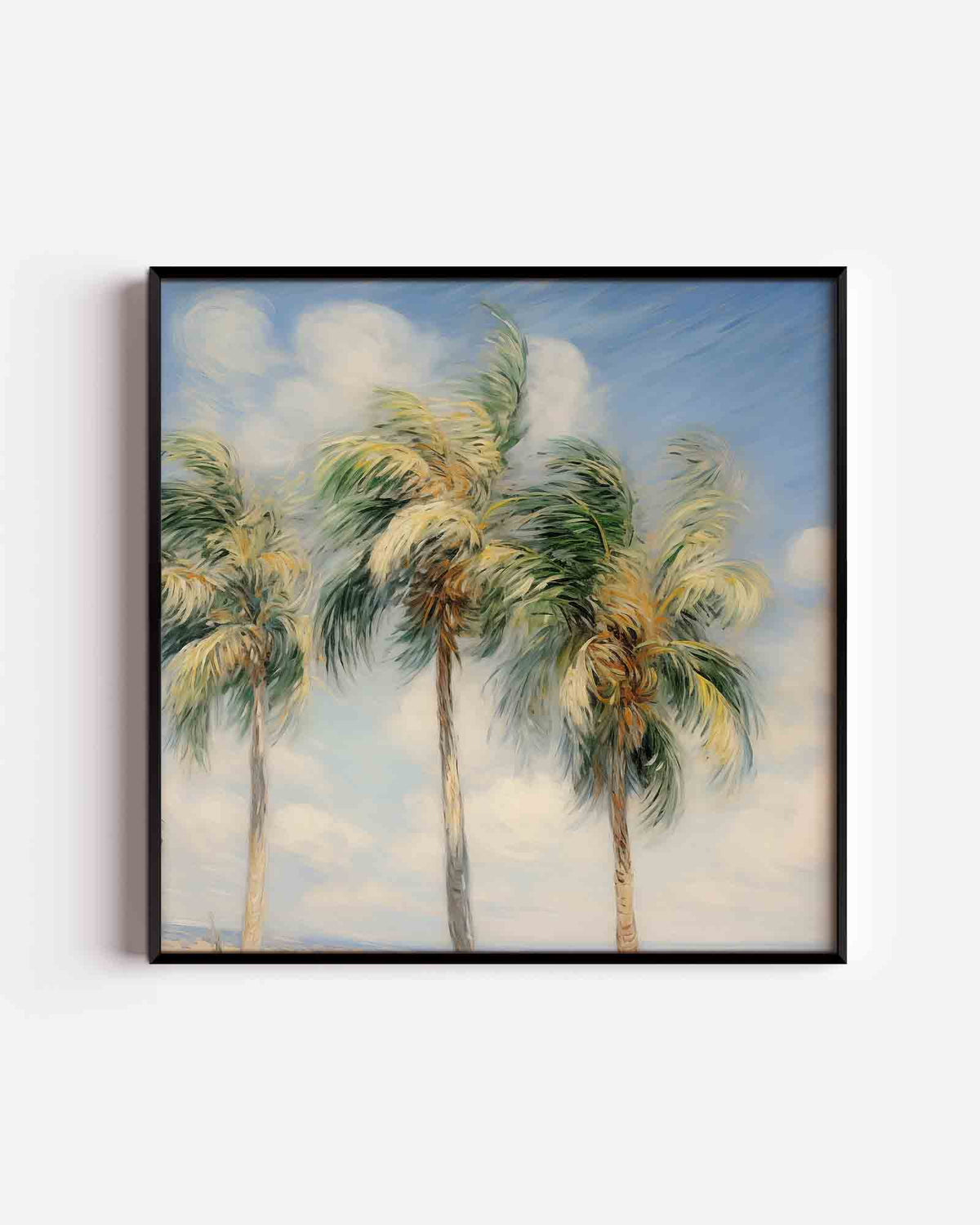Palmbomen in de wind – jungle vierkante poster als wanddecoratie