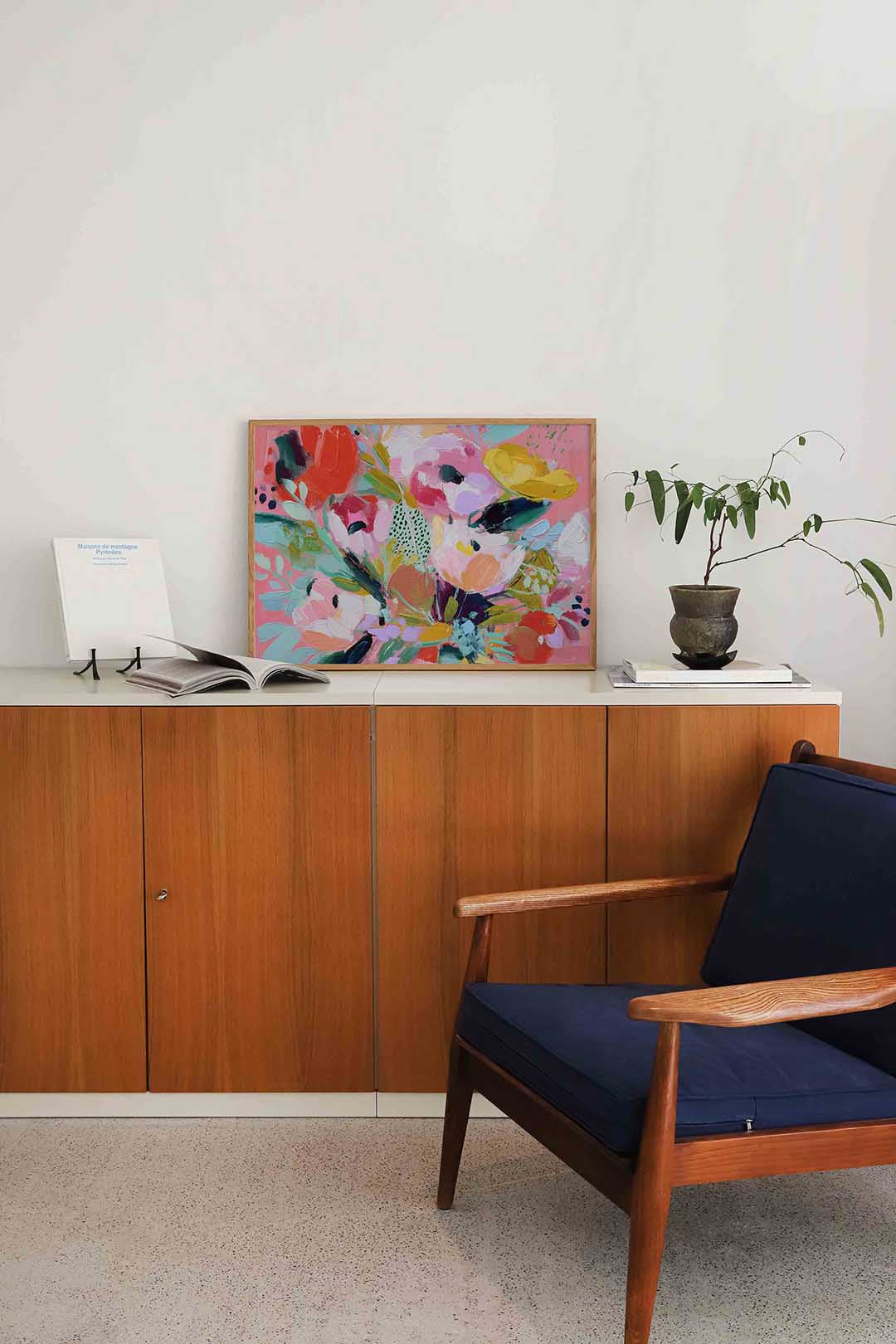 Bloemenexplosie – liggende bloemen wanddecoratie van WallArtistic