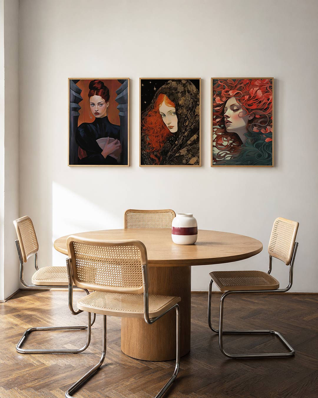 Vorm en kleur driedelige posterset in interieur