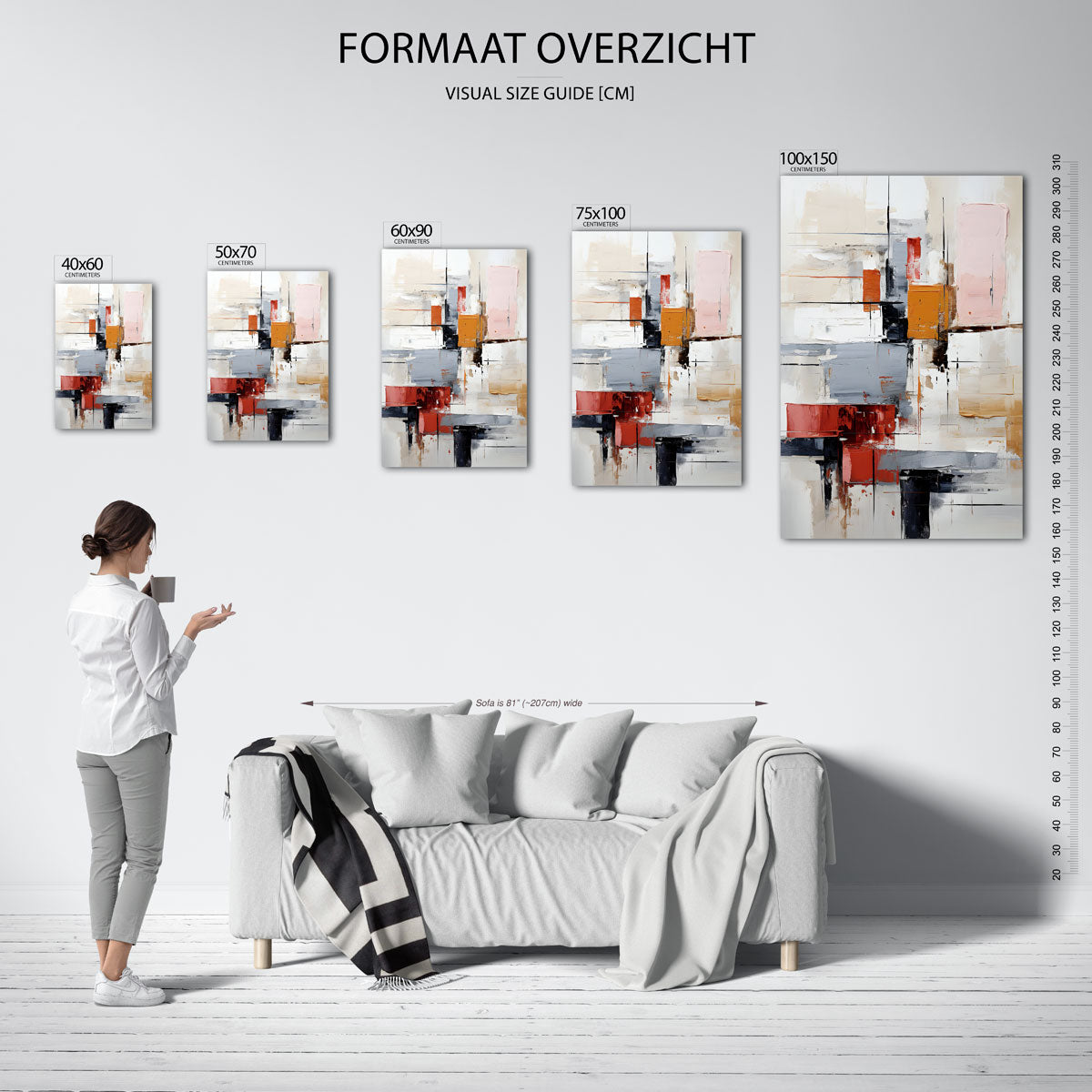 Geometrische kleurencompositie – staand wanddecoratie kunstwerk