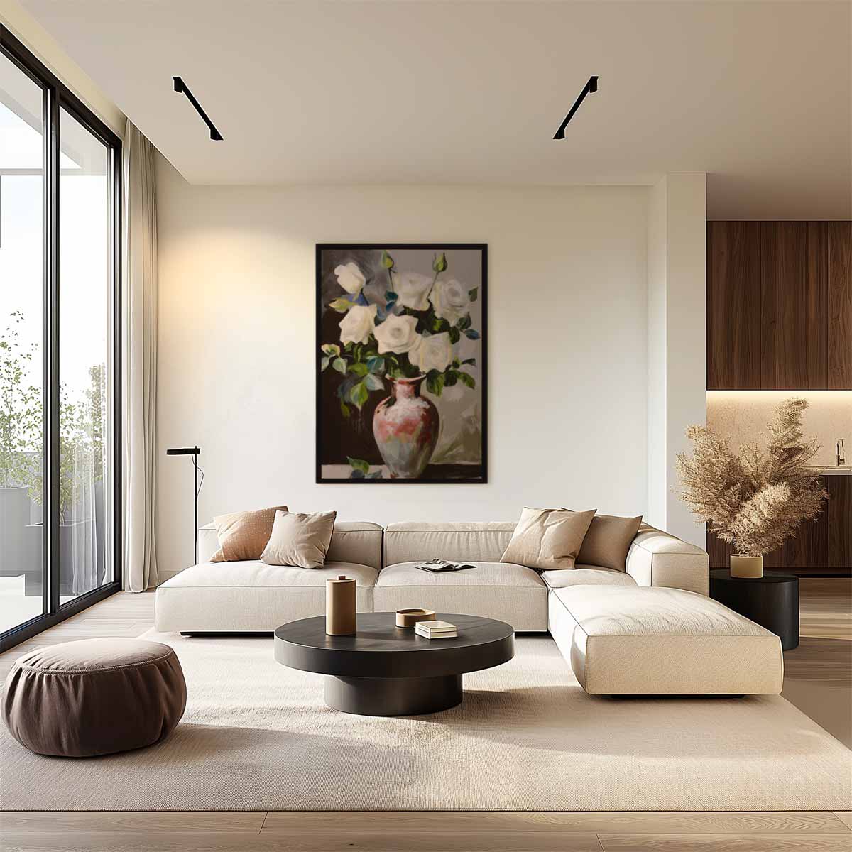 Stilleven met Witte Rozen – staand kunstwerk voor modern interieur
