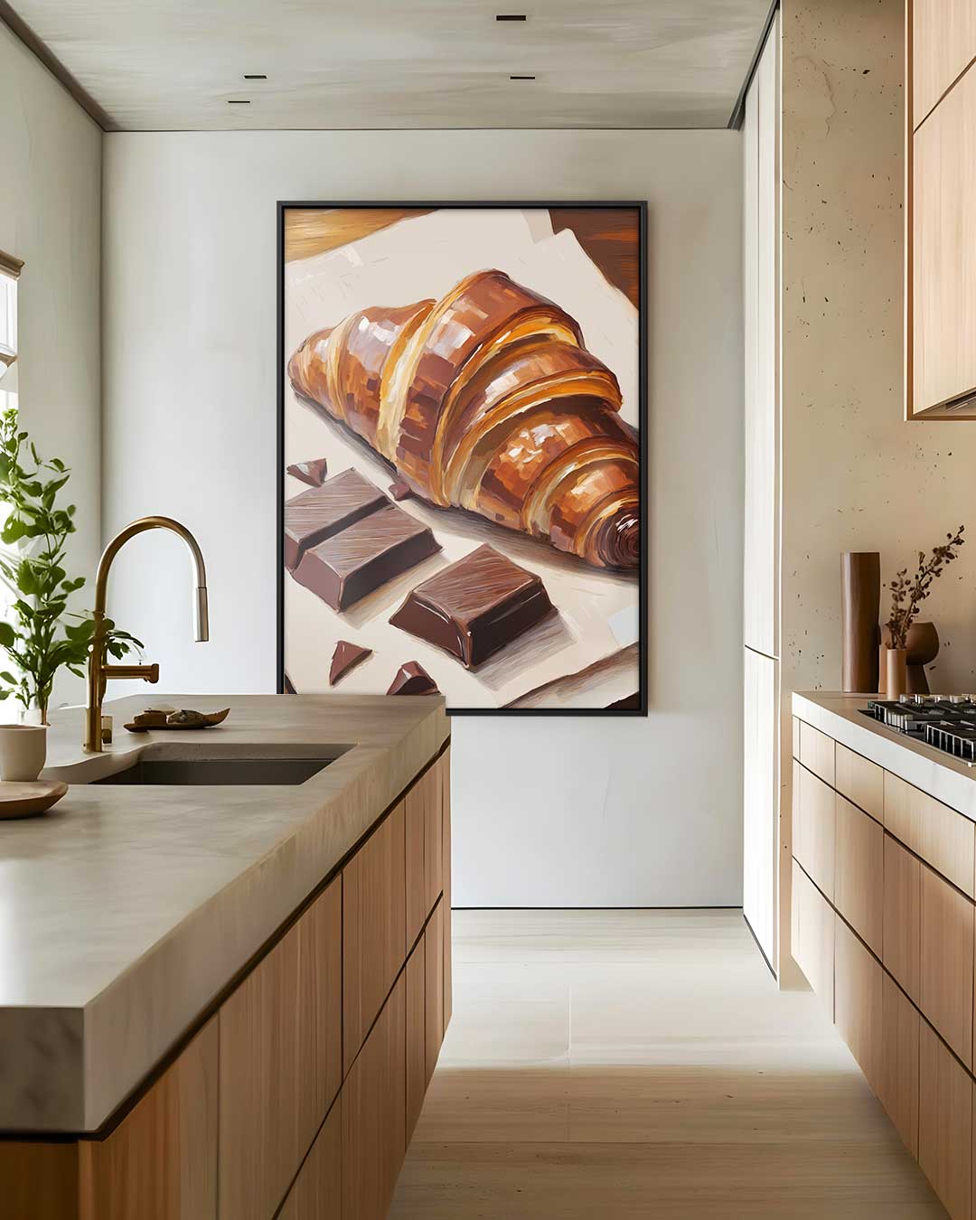 Smakelijke Croissant met Chocolade Schilderij – staand kunstwerk voor modern interieur