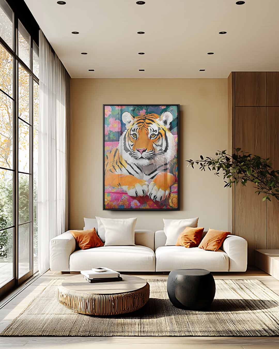 Tropische Tijger Vibes – modern portret kunstwerk van WallArtistic