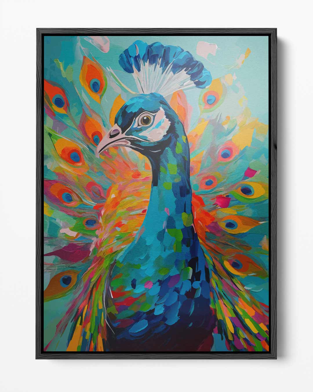 Kleurrijke Pauw in Volle Glorie – portret kunstwerk als wanddecoratie