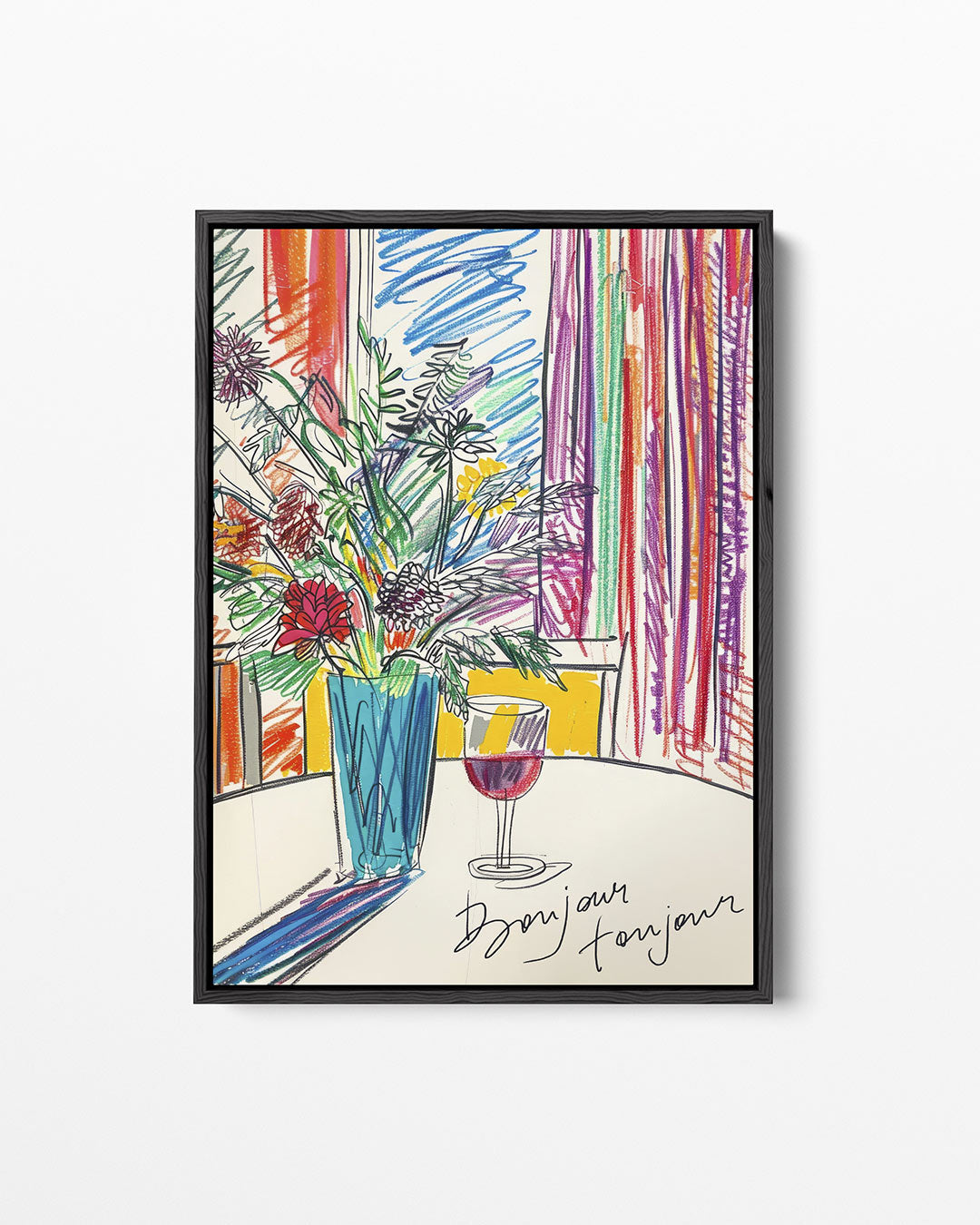 Kleurrijke bloemenvaas – staand wanddecoratie kunstwerk