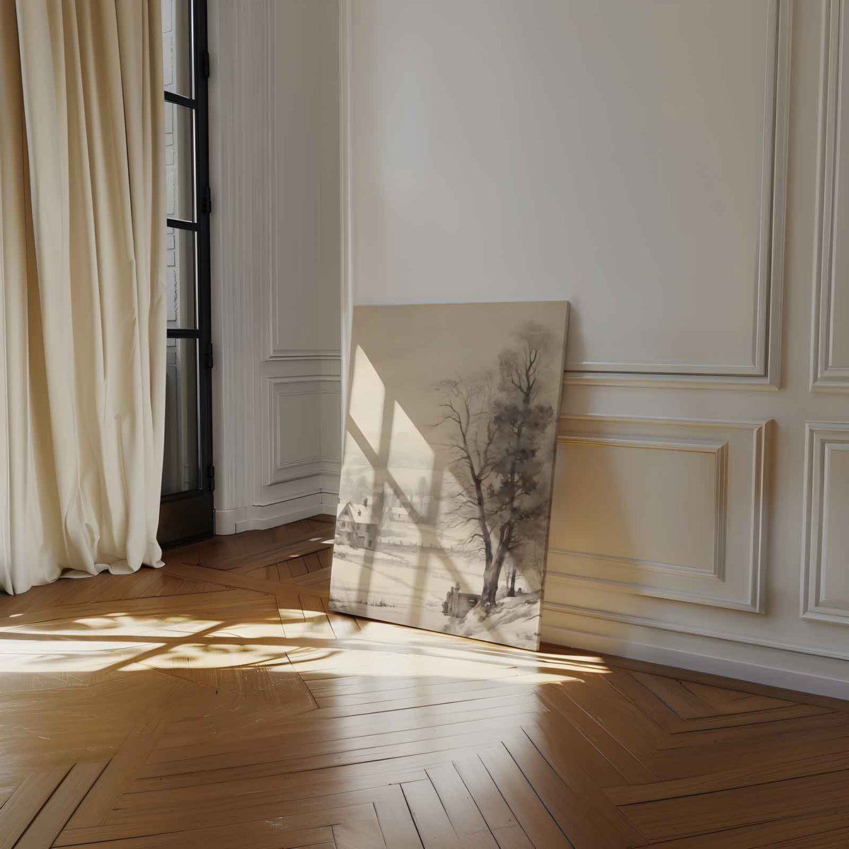 Winterlandschap in Waterverf – plexiglas wanddecoratie in portret formaat