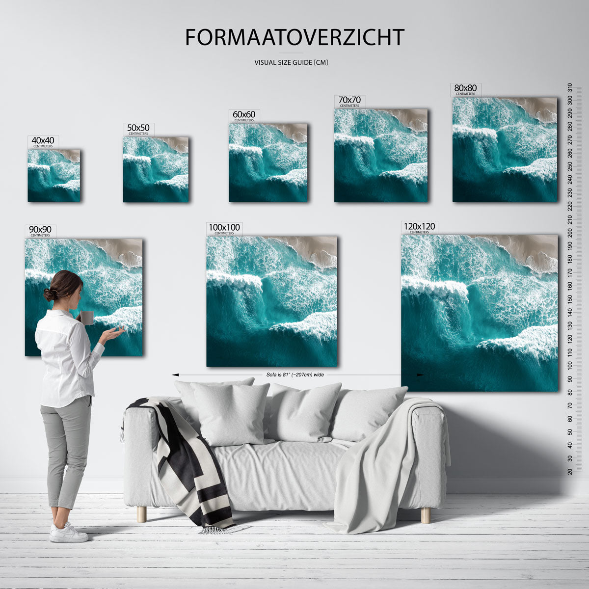 Golven en strand – vierkante jungle wanddecoratie van WallArtistic