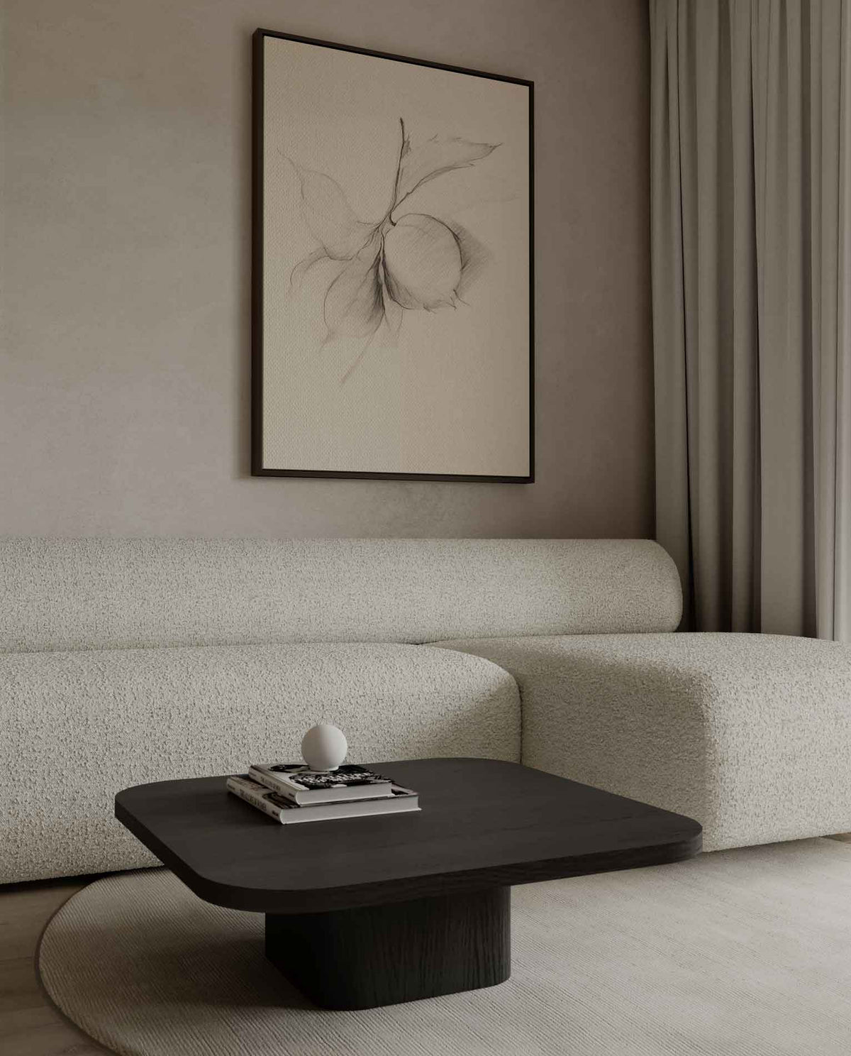 Minimalistische Potloodtekening van Blad en Vrucht – canvas kunstwerk als wanddecoratie
