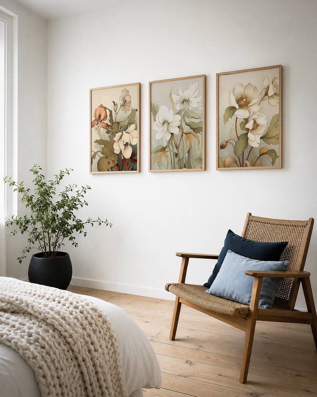 Bloemrijke lijnen posterset – derde productweergave – deze posterset toont delicate bloemen in zachte tinten