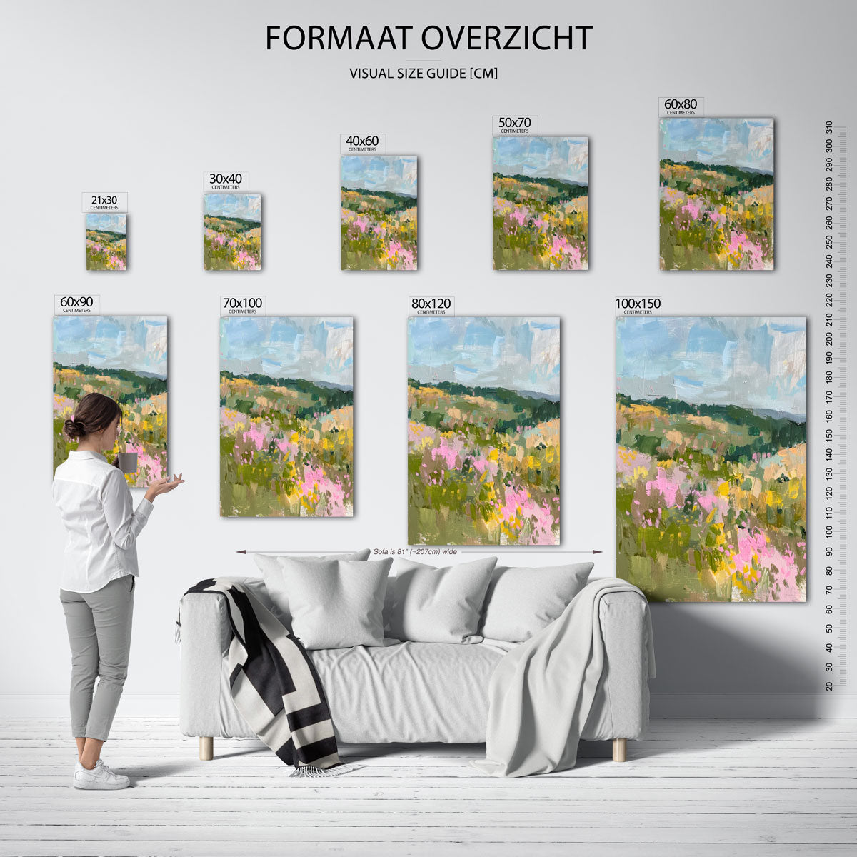 Landschap met bloemen – staande muurposter met kleurrijke illustratie