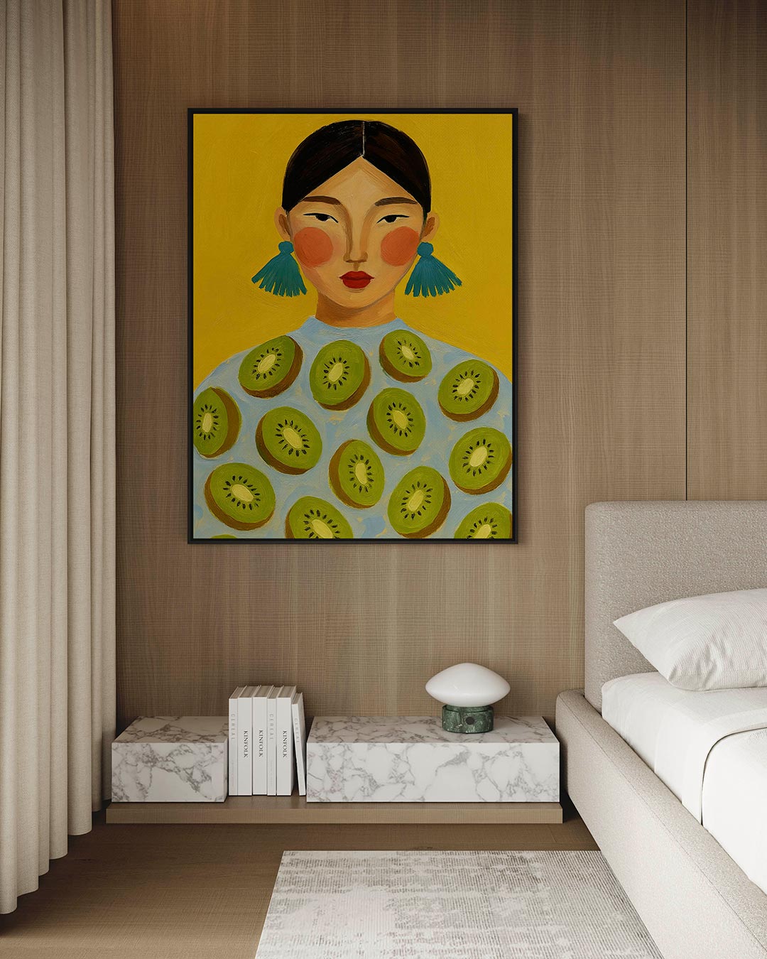 Vrouw met kiwi's – staand wanddecoratie kunstwerk