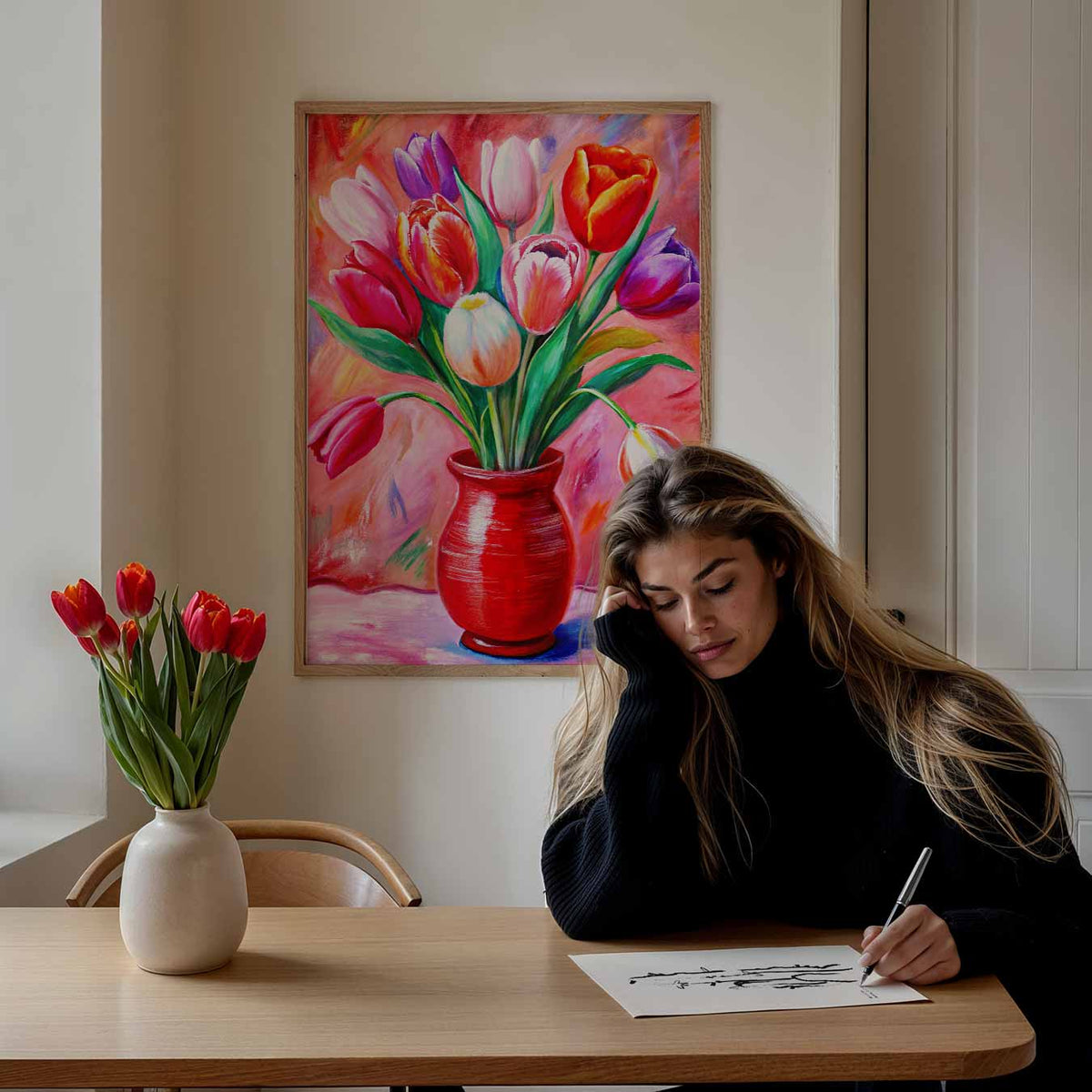 Levendige Tulpenpracht – bloemen poster als moderne staande wanddecoratie