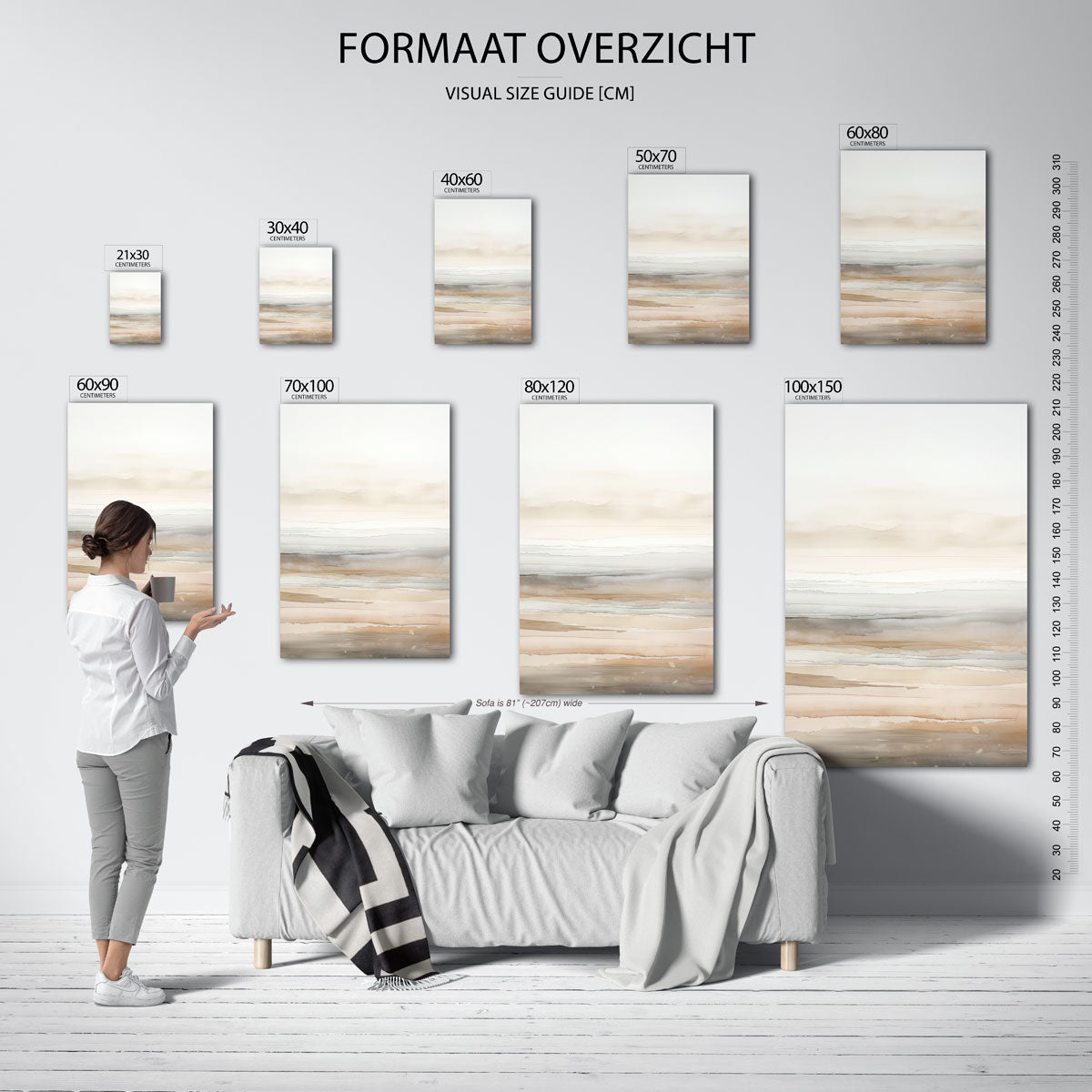 Landschap in zachte tinten – staande muurposter met zachte abstracte vormen