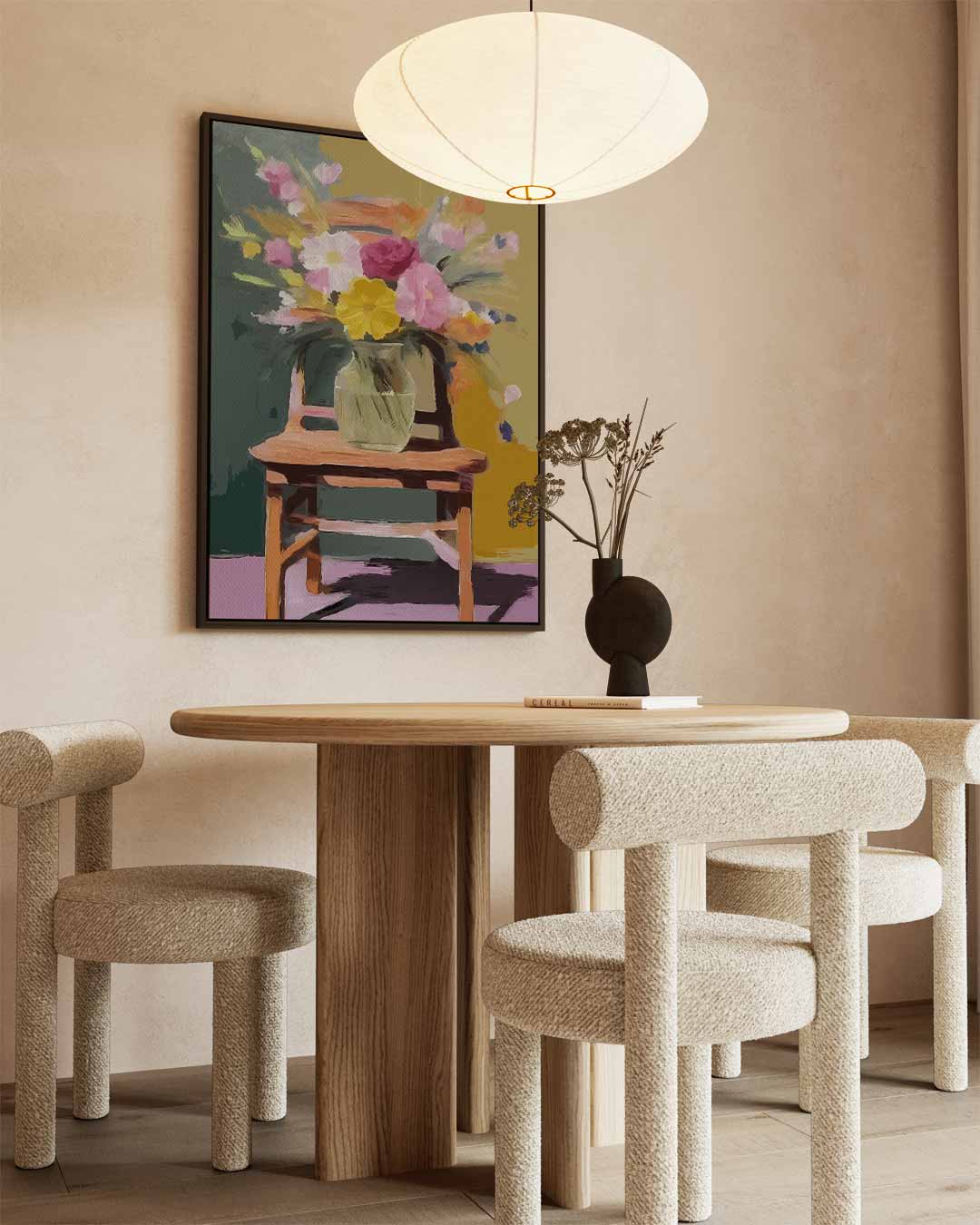 Bloemrijke Stoel – staande wandkunst voor woonkamer of interieur