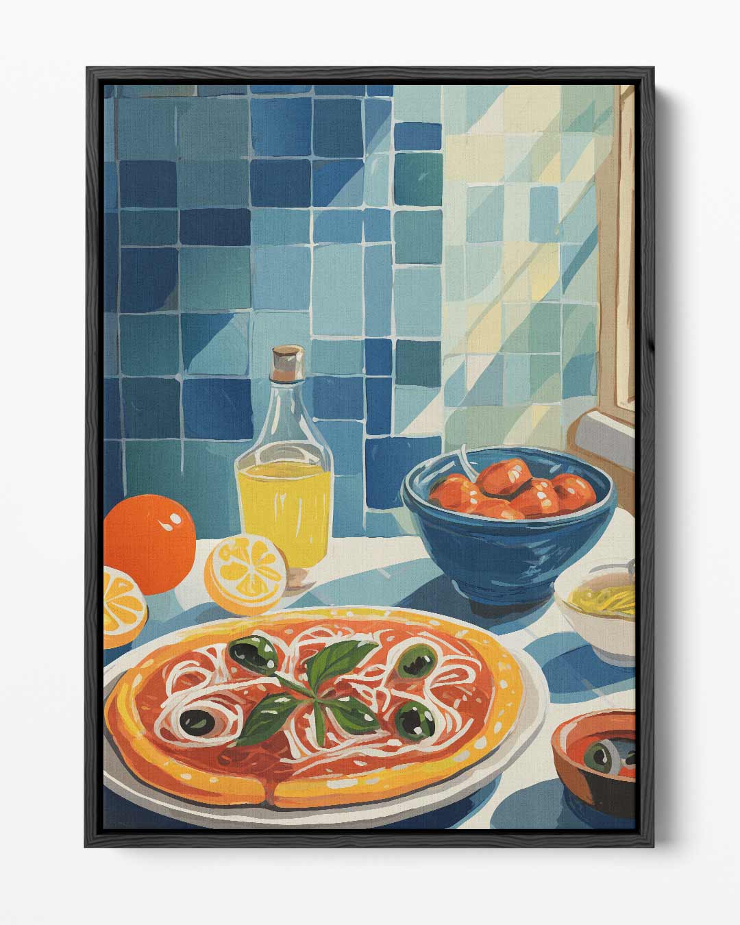 Mediterrane Ontbijt Scène – portret kunstwerk als wanddecoratie