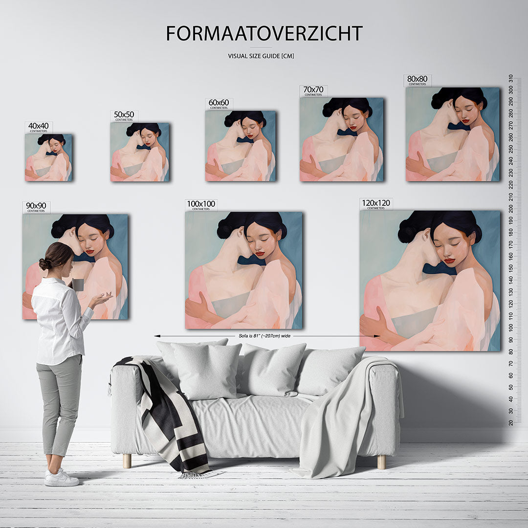 Intieme omhelzing kunstwerk – sfeerbeeld – dit kunstwerk toont twee figuren in een zachte omhelzing. De vloeiende lijnen en