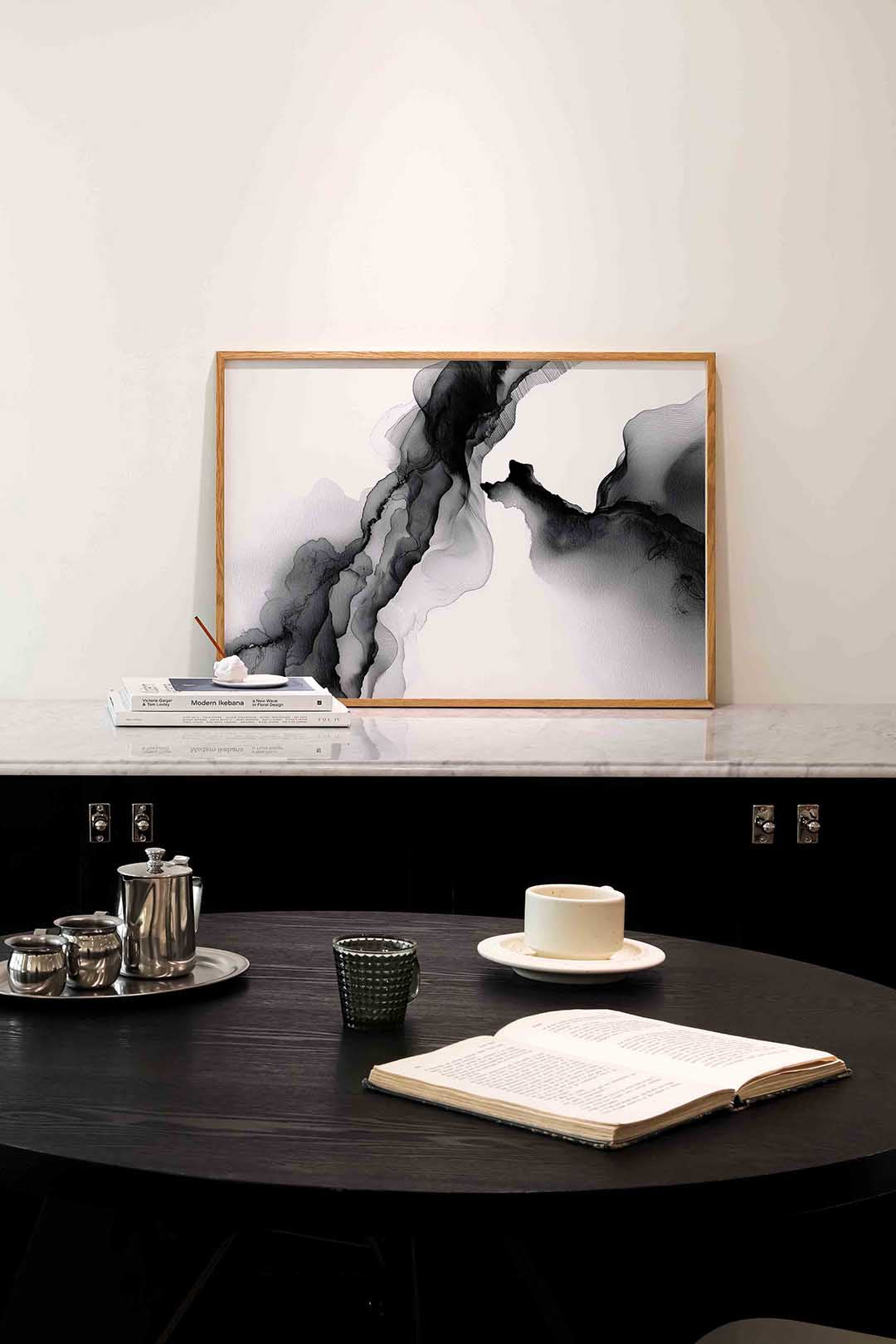 Abstracte zwarte vormen – abstracte poster in liggend formaat