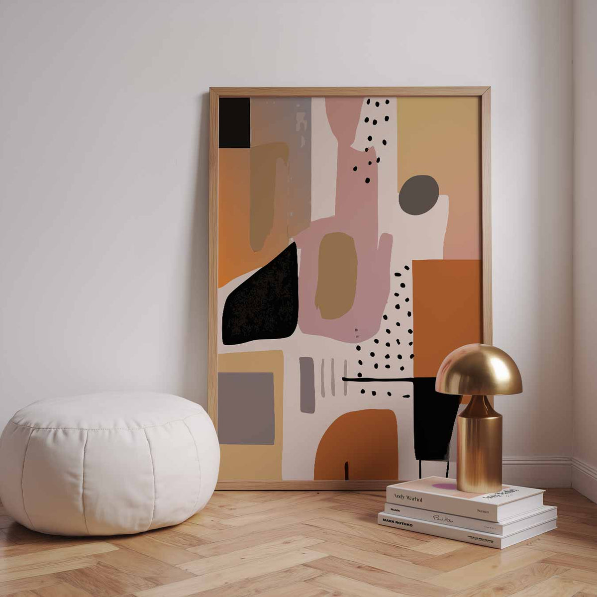 Abstracte Aardetinten Kunst – staande kleurrijke abstracte wanddecoratie van WallArtistic