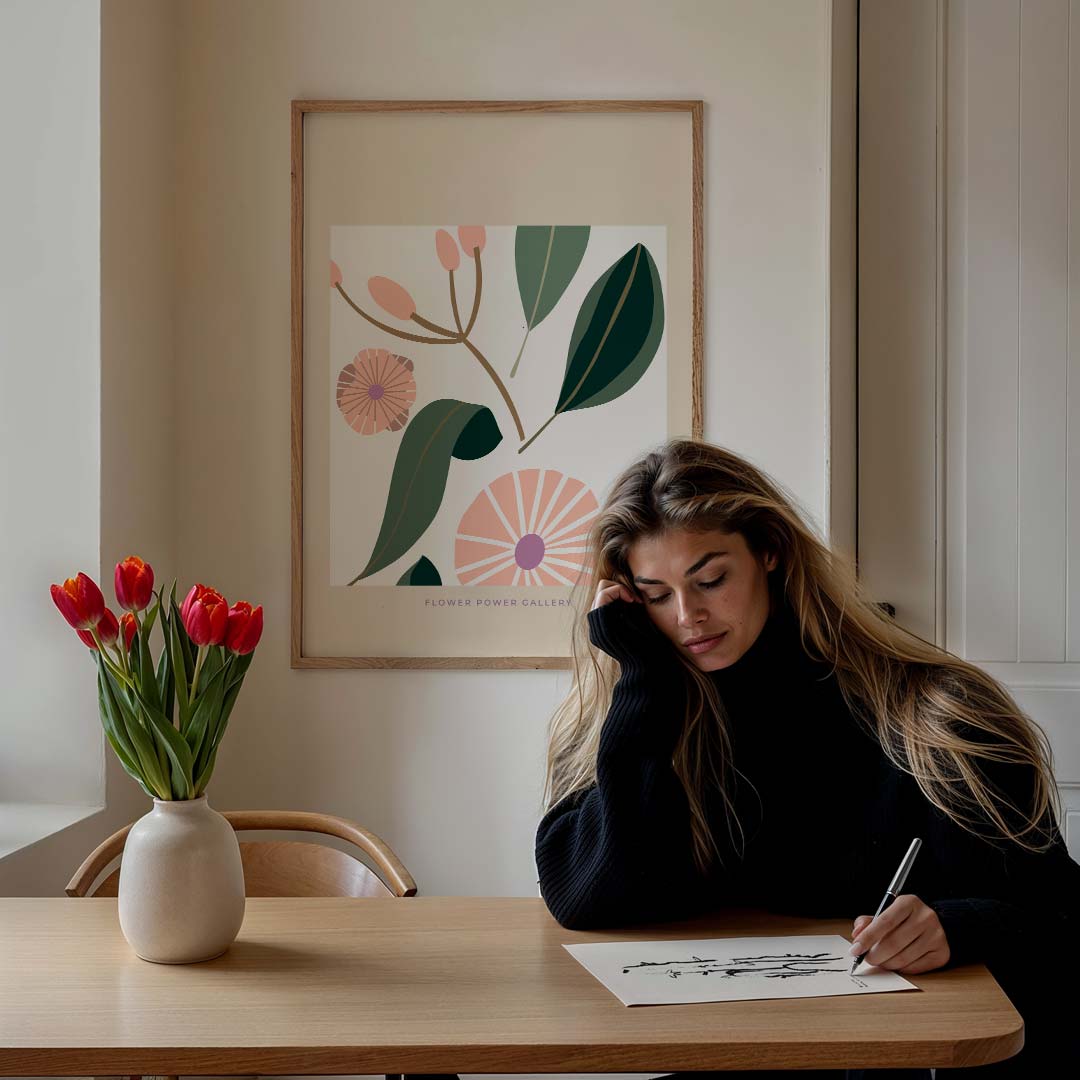 Botanische Bloemenpracht – staande muurposter met tekst en typografie