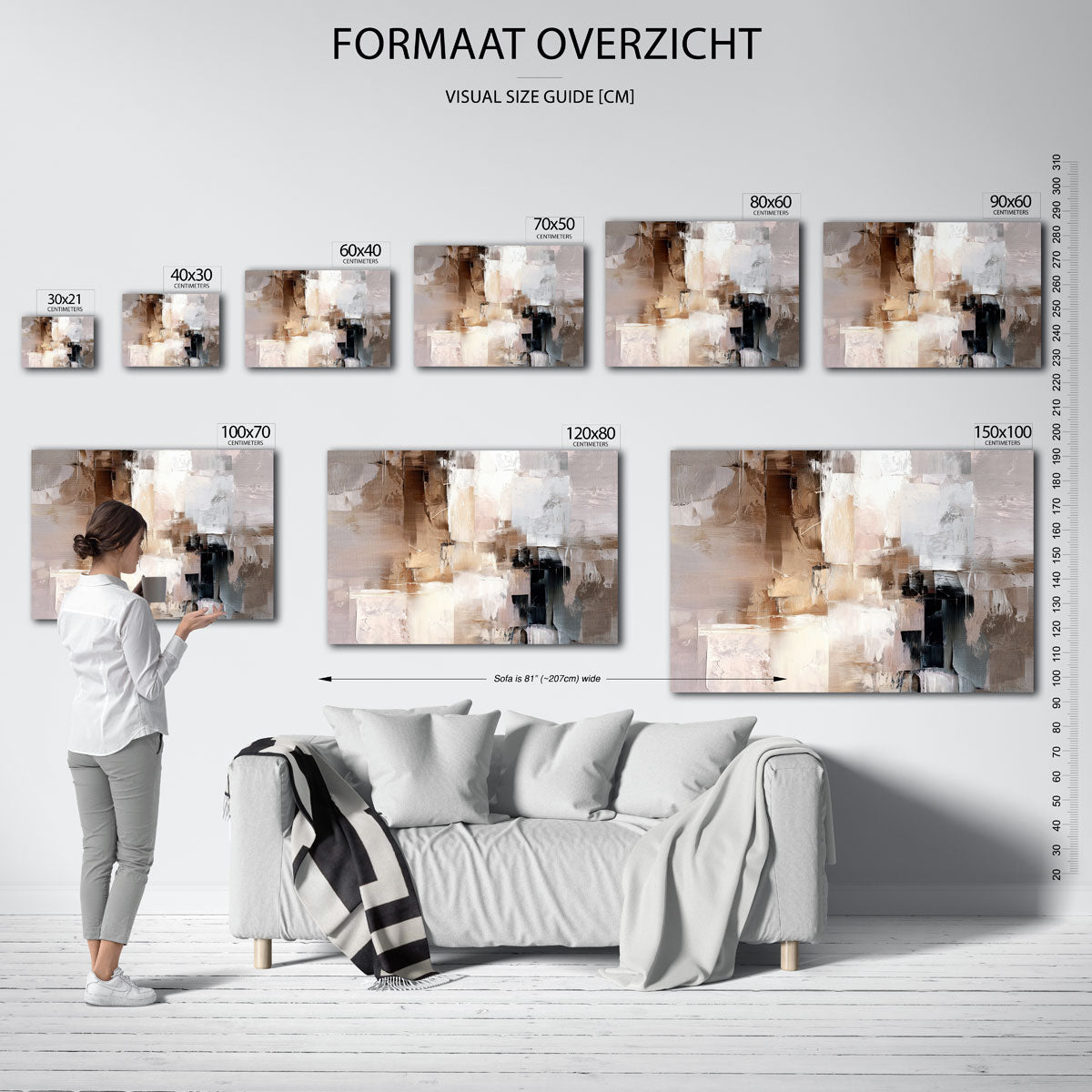 Abstracte beige en bruine – liggende muurposter met abstracte vormen