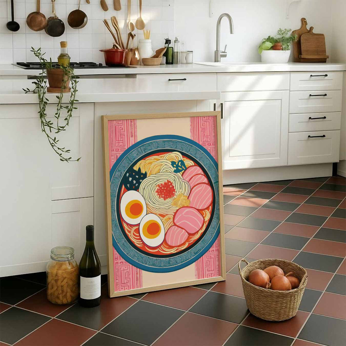 Kleurrijke Ramen Kunstposter – staande muurposter voor keuken of eethoek