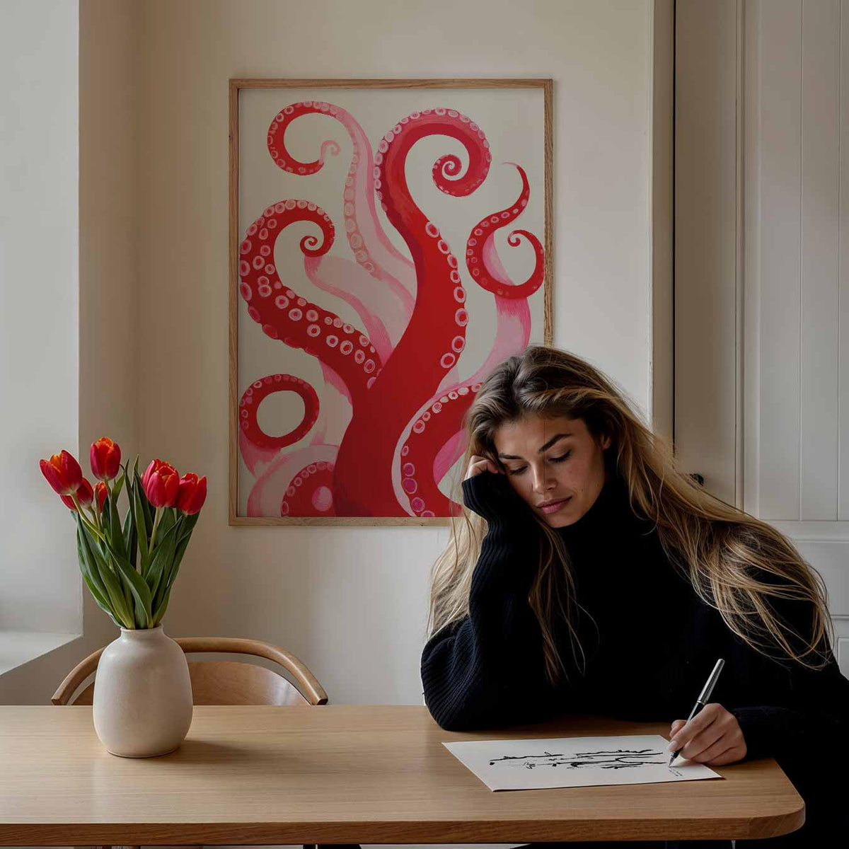 Octopus Tentakel Kunstposter – staande muurposter met zomerse uitstraling