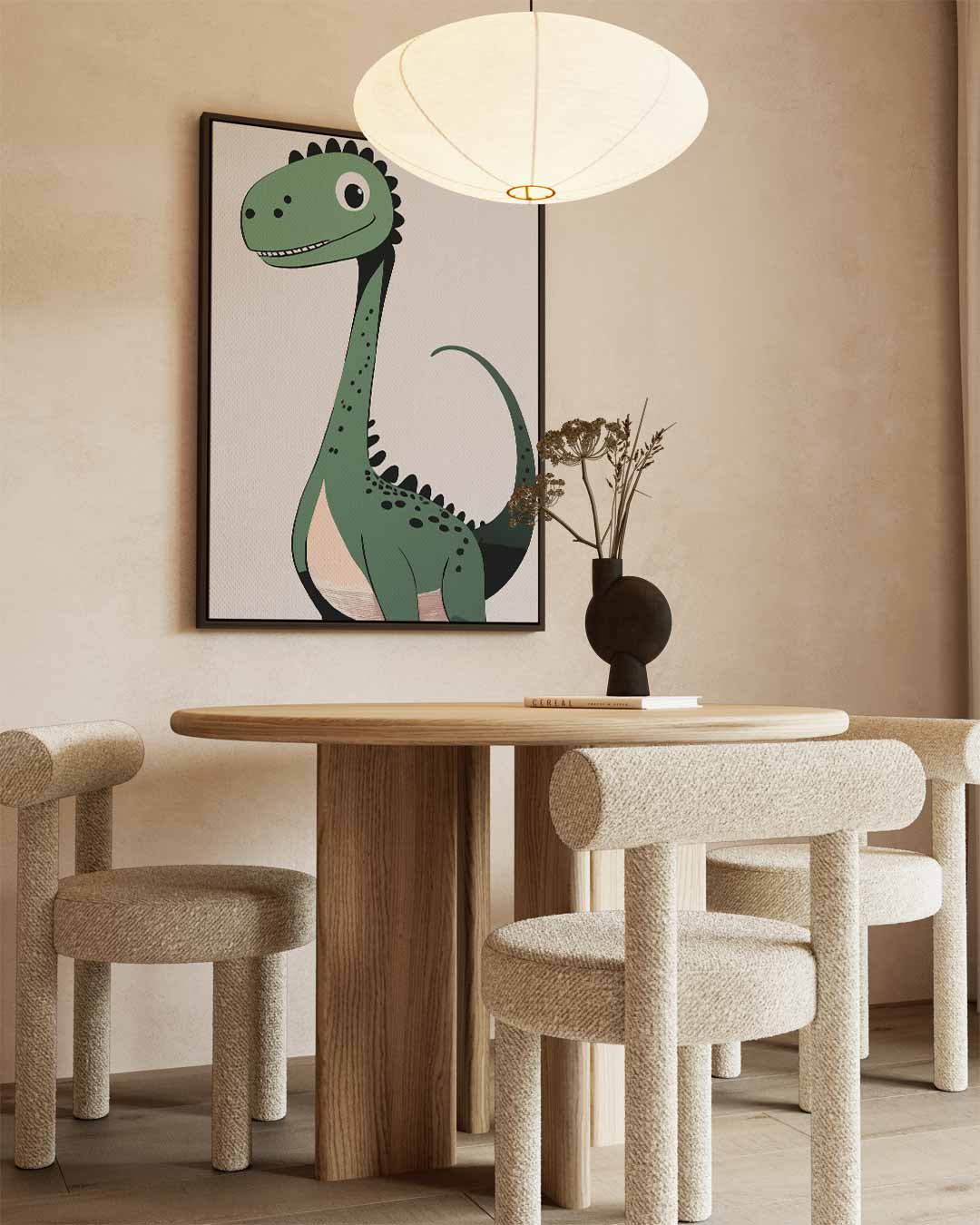 Vrolijke Dino Illustratie – staand kunstwerk voor modern interieur