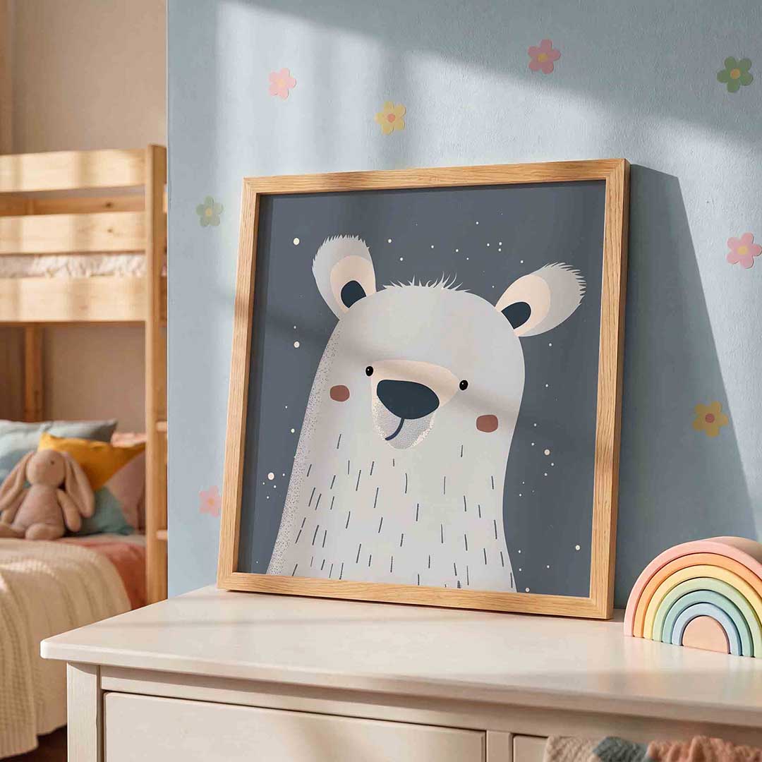 Schattige beer – speelse wandkunst als vierkante kinderposter