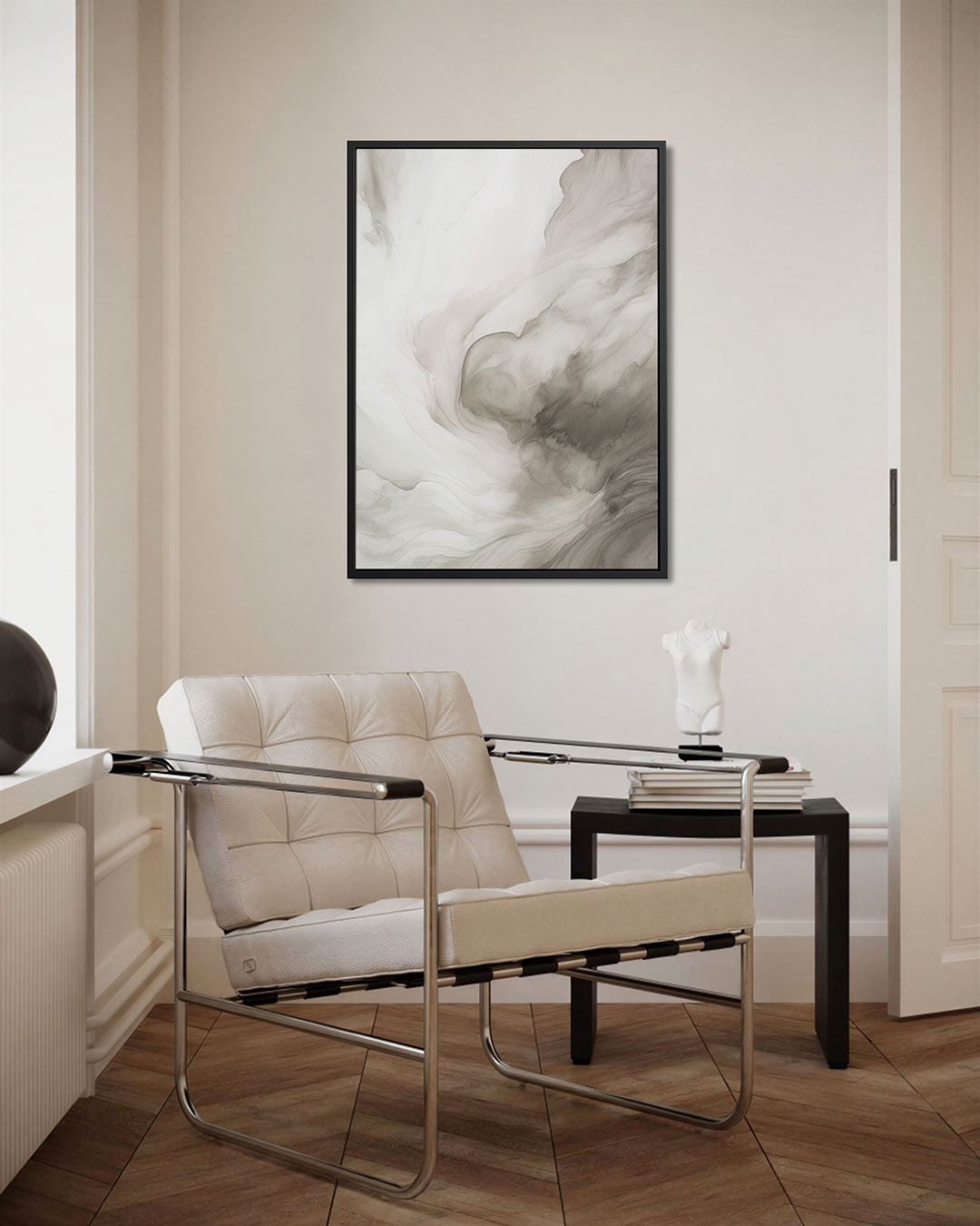 Vloeiende grijstinten – staand wanddecoratie kunstwerk