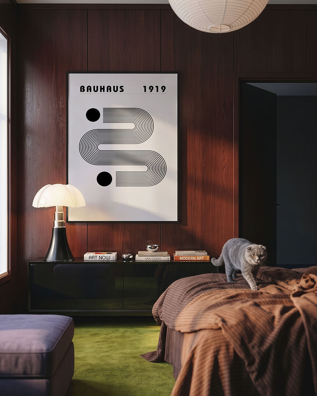 Lijnen en cirkel – geometrische Bauhaus poster in staand formaat