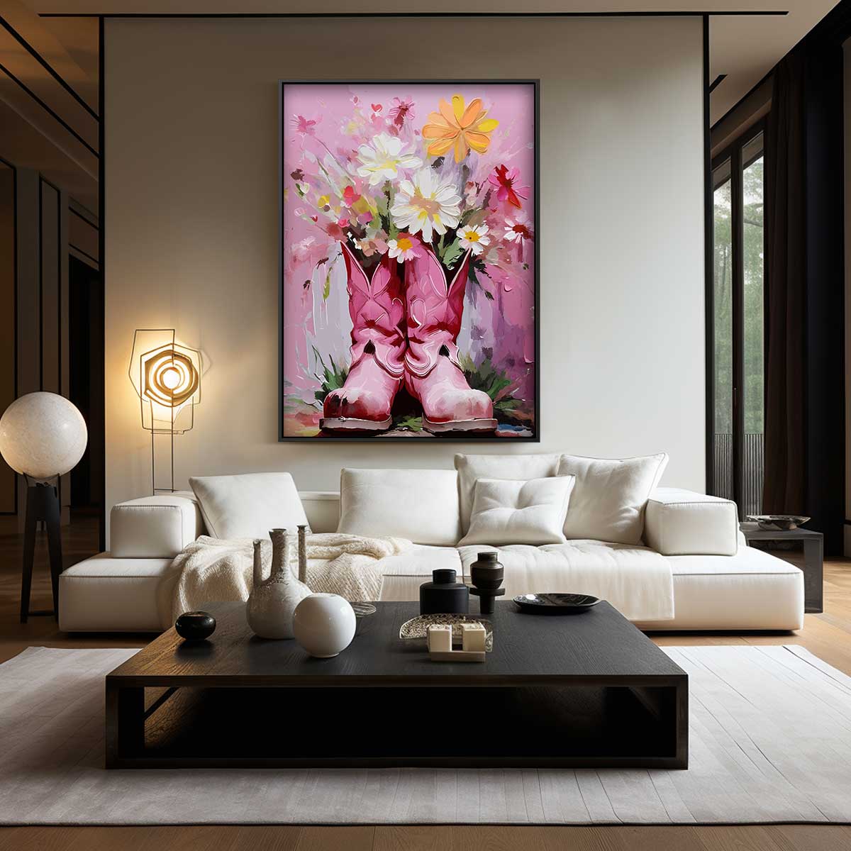 Cowboylaarzen met Bloemen – dibond wanddecoratie in staand formaat