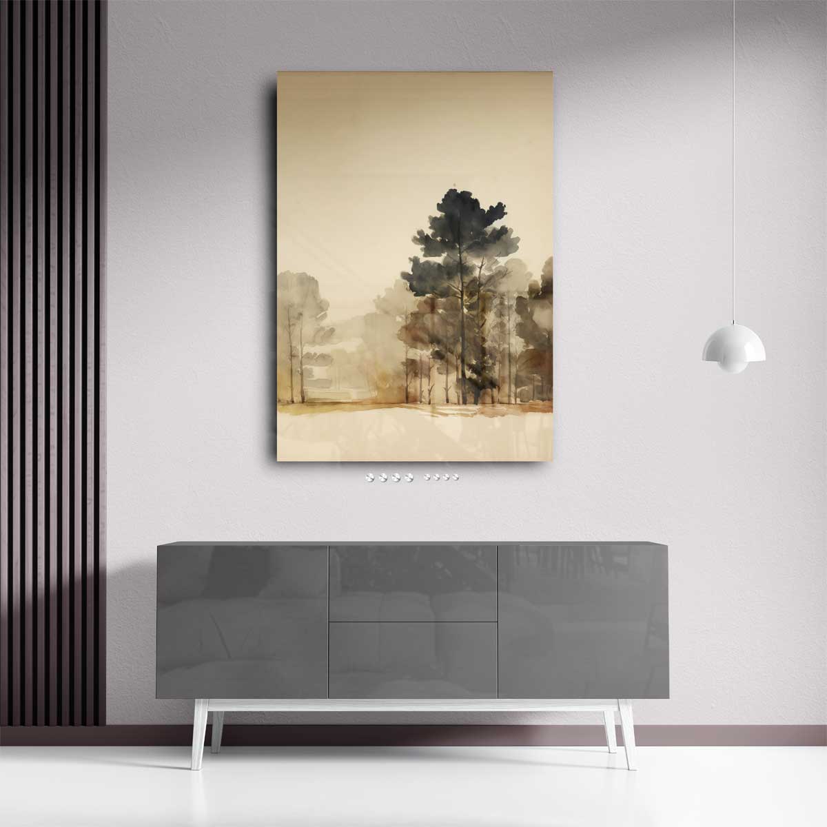 Serene Boslandschap in Waterverf – staand kunstwerk voor modern interieur