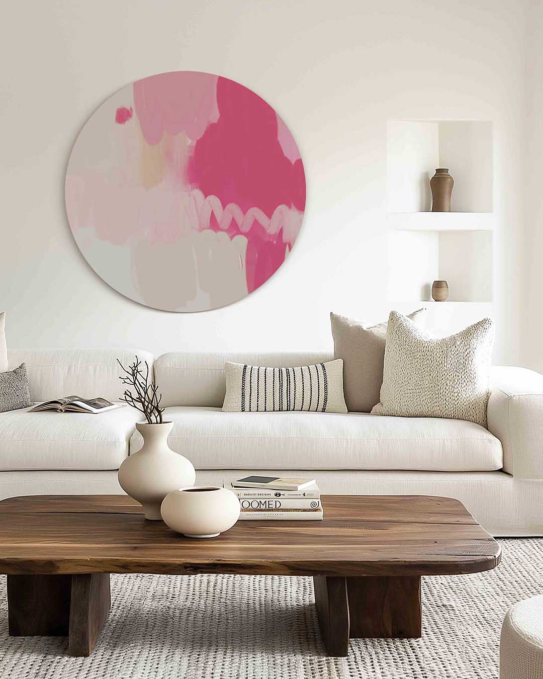 Roze en beige vormen – muurcirkel met kleur en vormen voor aan de muur