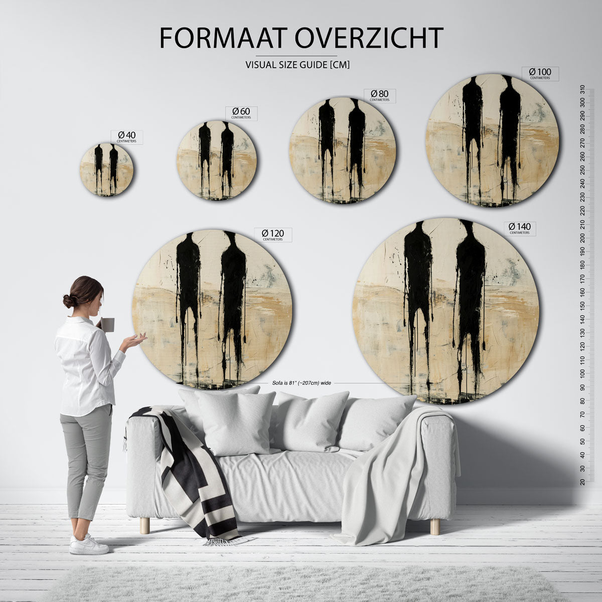 Twee figuren – moderne ronde muurdecoratie met abstracte vormen