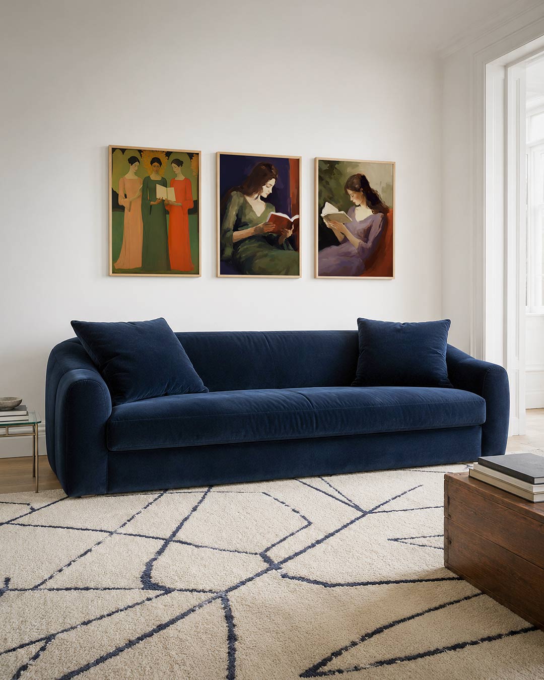 Vorm en kleurharmonie posterset – tweede productweergave – deze posterset in drie delen toont drie figuren in vloeiende