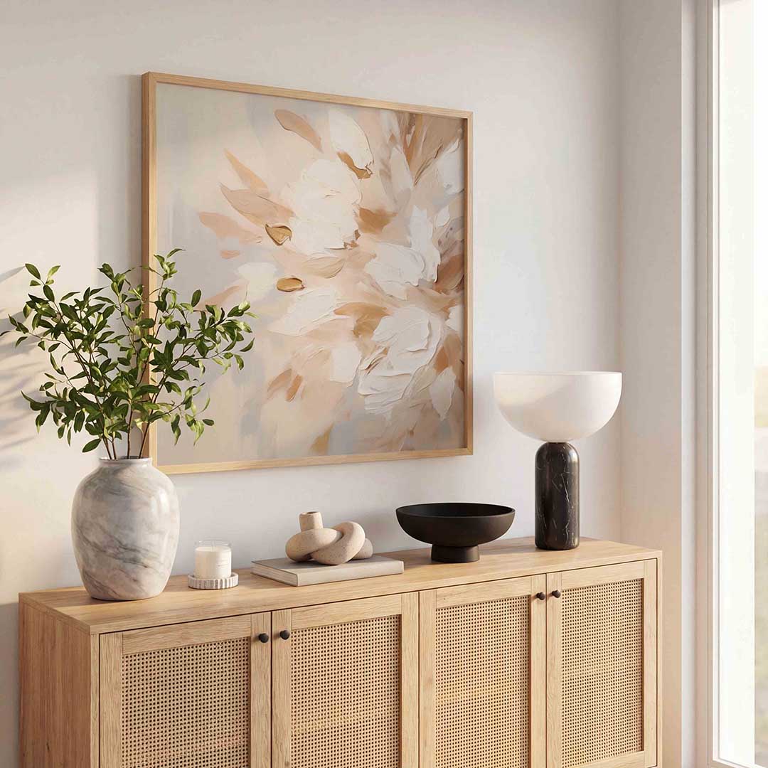 Bloemmotief in beige – abstracte wandkunst als vierkante poster