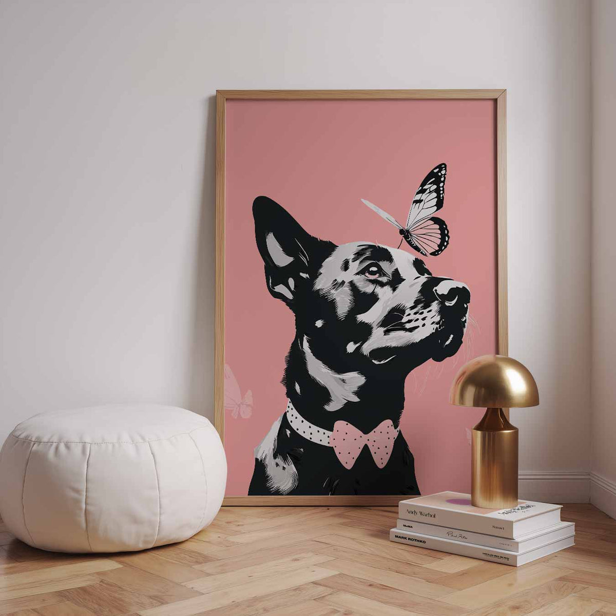 Elegante Hond met Vlinder – dieren poster in staand formaat