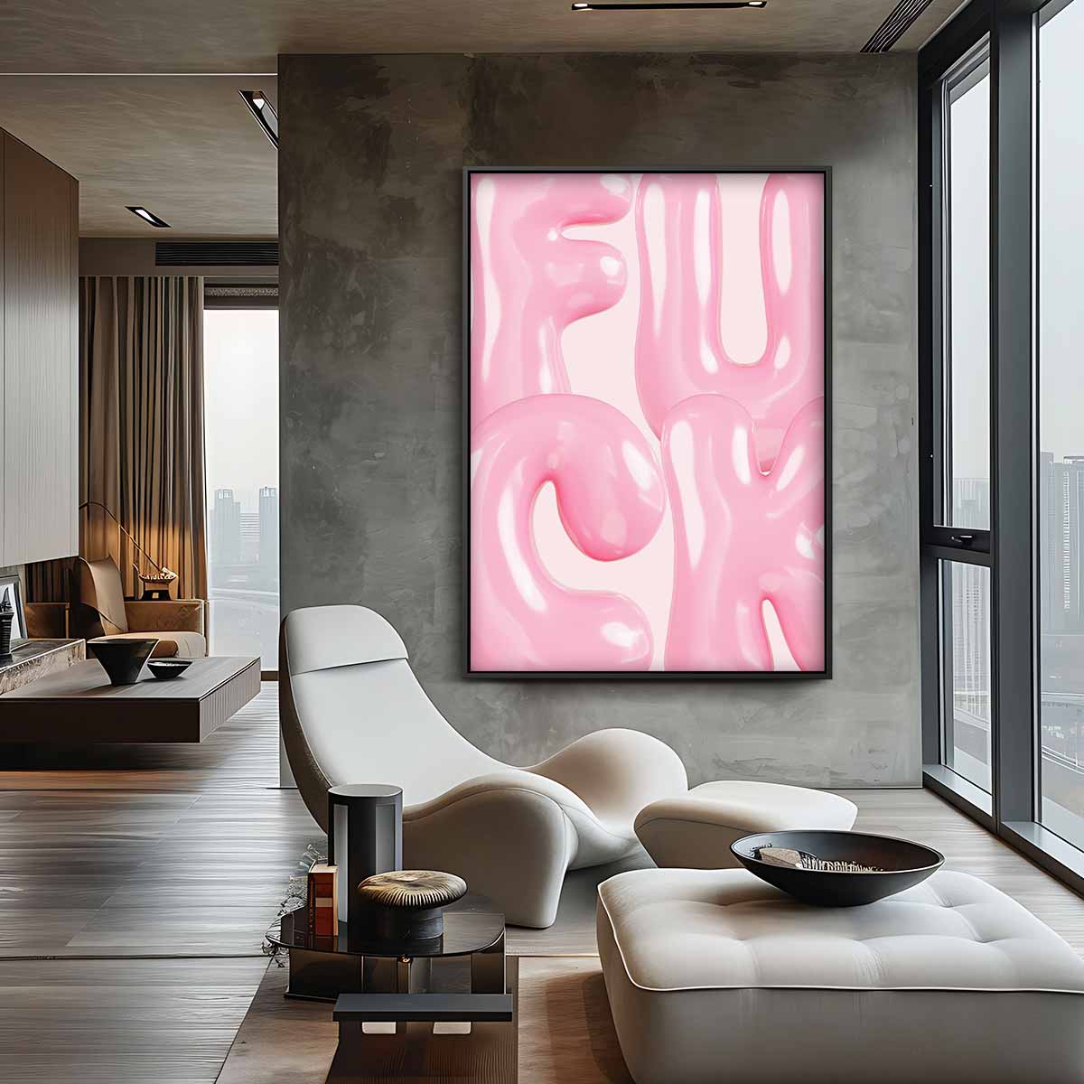 Speelse Roze Bubbelletters – staande wandkunst voor woonkamer of interieur