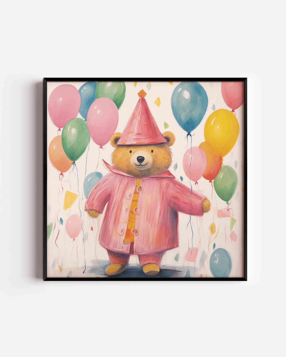 Berenfeest met ballonnen – vierkante kinderposter als wanddecoratie