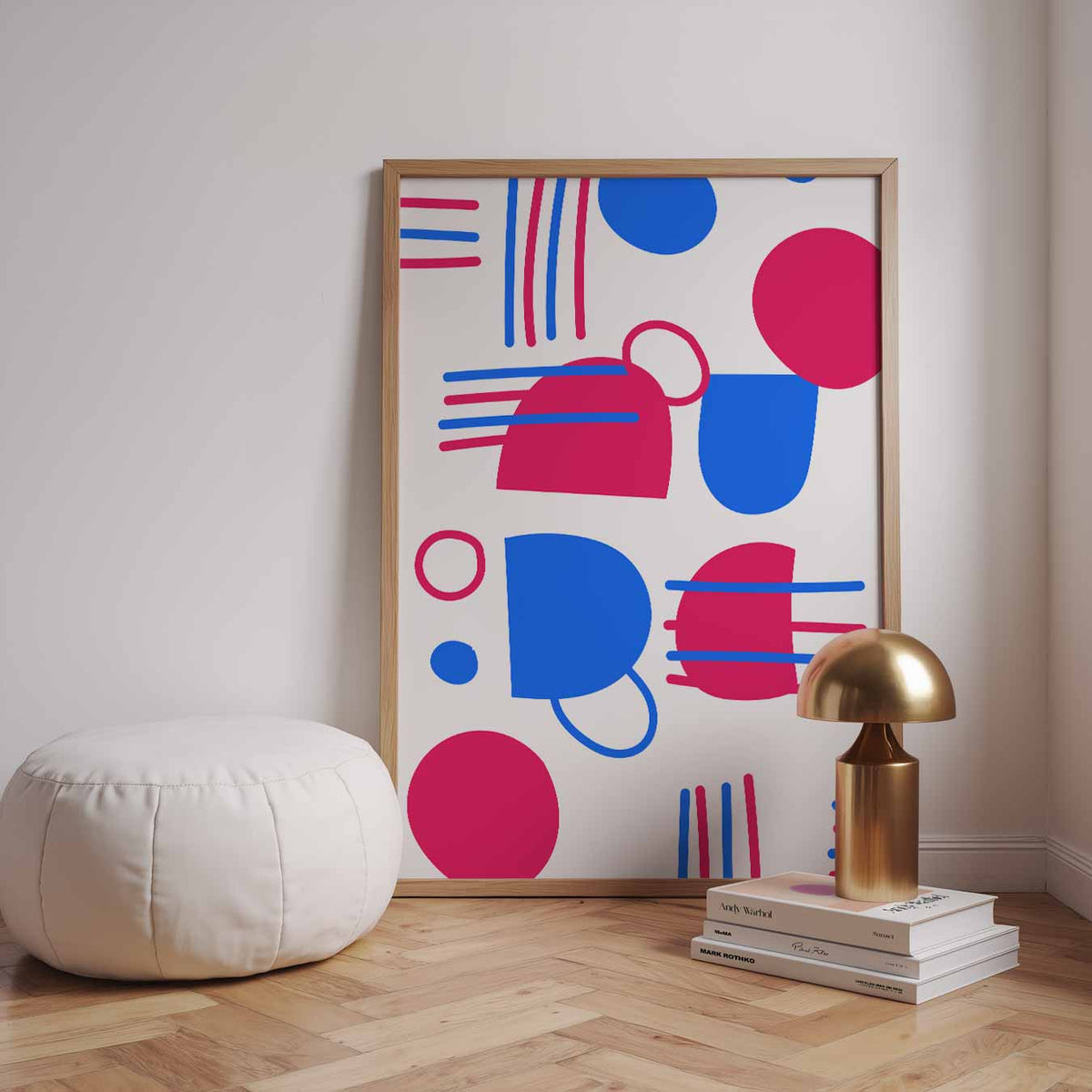Vrolijke Vormenspel – staande kleurrijke abstracte wanddecoratie van WallArtistic
